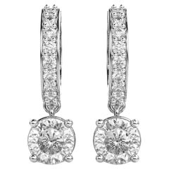 GIA Certified 3.20 Carats F/VS1 Round Brilliant Diamonds Drop Earrings 18K Gold