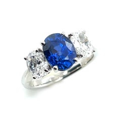 GIA Certified 3.20 Ct. Unheated Blue Sapphire and Diamond Platinum 3-Stone Ring