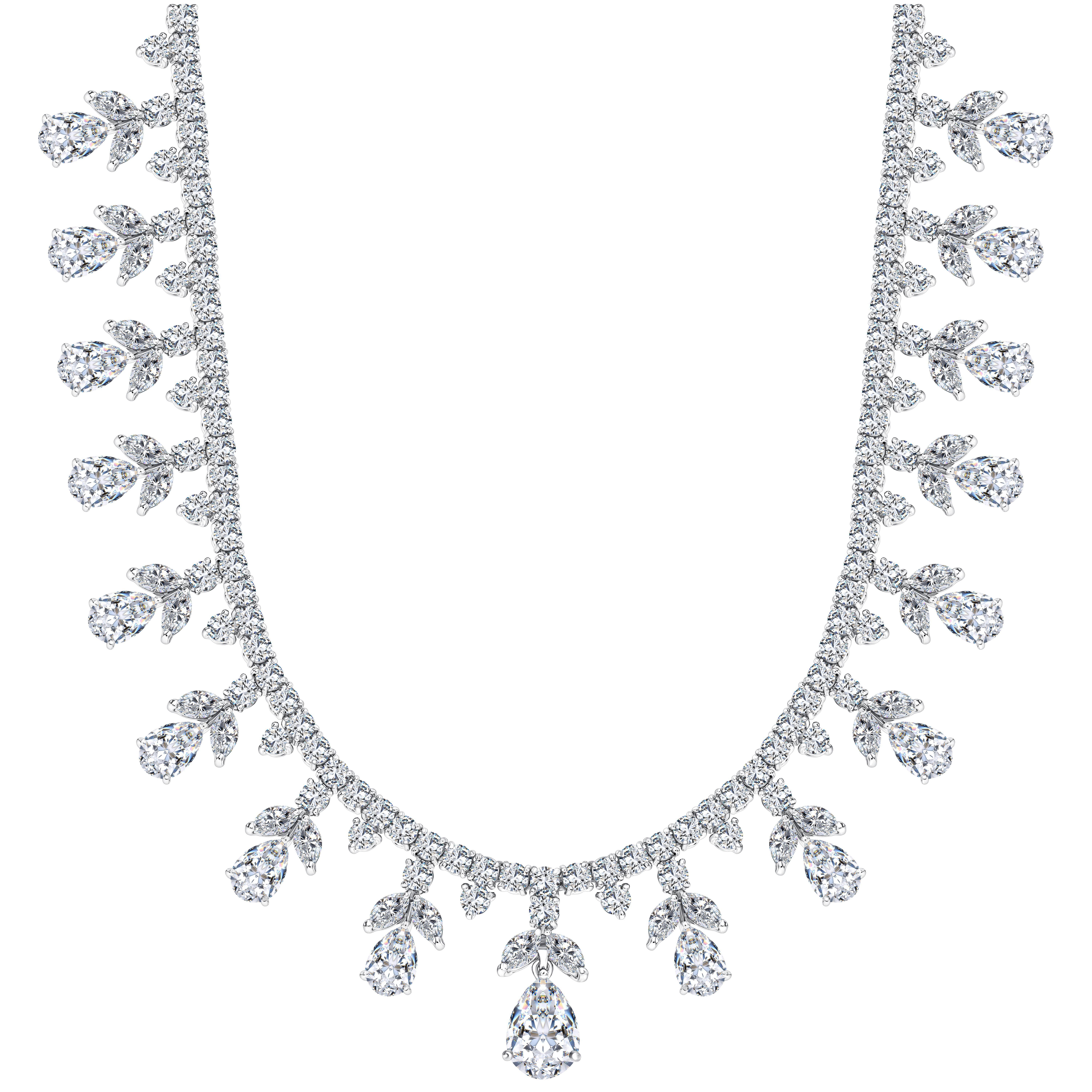 GIA Certified 32.03 Carat Fancy Pear Marquise Shaped Diamond Tiara Necklace For Sale