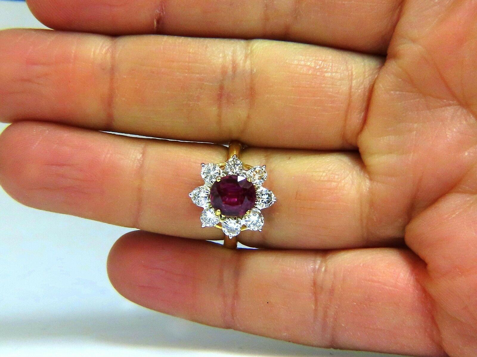 Ruby Halo Cluster Diana Prime

GIA Certified 2.00Ct Natural Ruby Ring

Report:  6197270663

Oval Brilliant

Transparent, Purple - Red.

8.16 X 7.38 X 3.79mm

No Heat / No Enhancements

Thailand Origin



1.20ct. side round cut natural diamonds

F-G