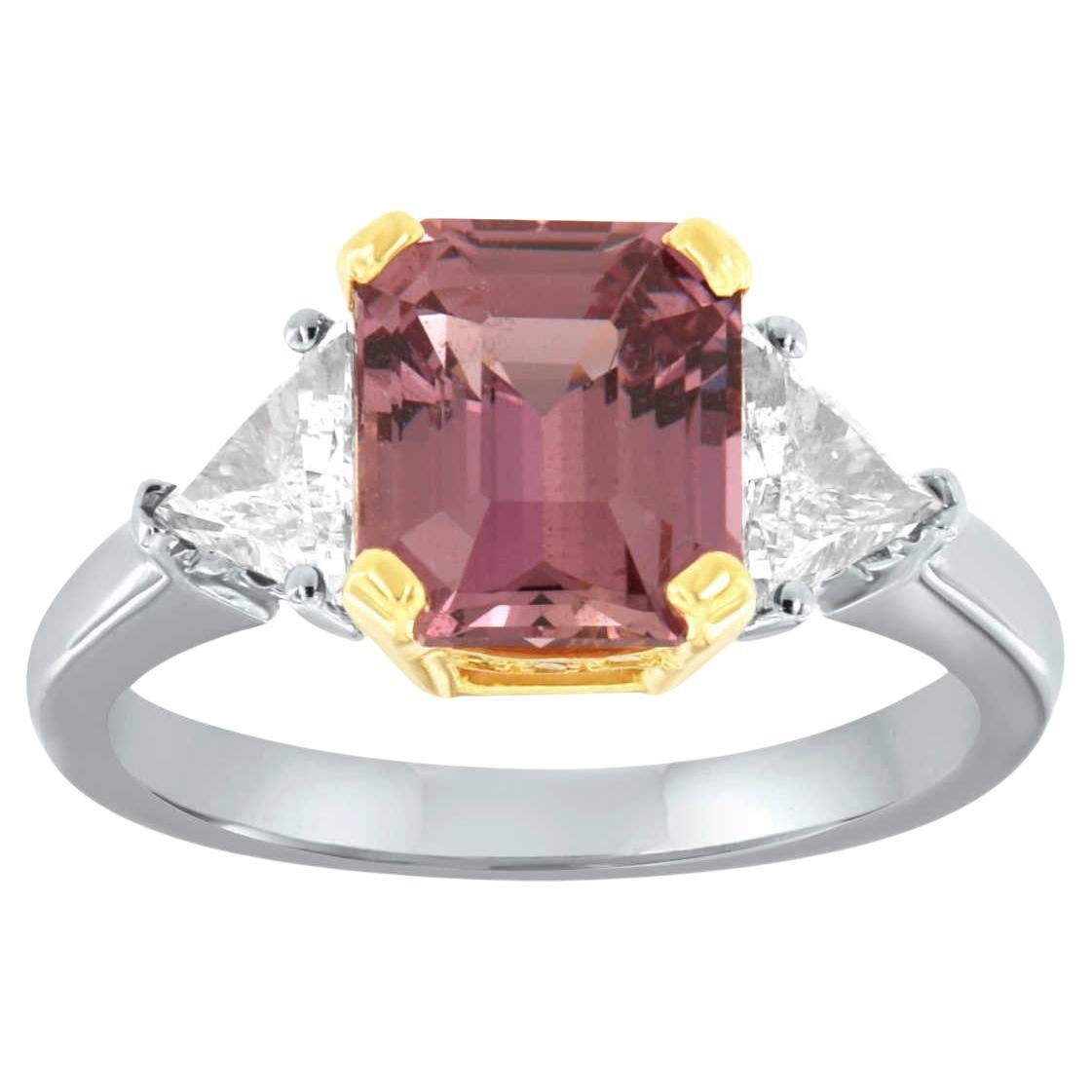GIA Certified 3.21 Carat Emerald Purplish Pink Sapphire 14K Gold Diamond Ring