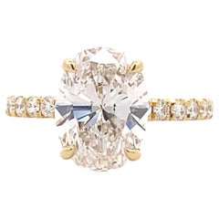 GIA-Certified 3.21-Carat Oval-Shaped H, VS2 Diamond Ring in 18 Karat Yellow Gold