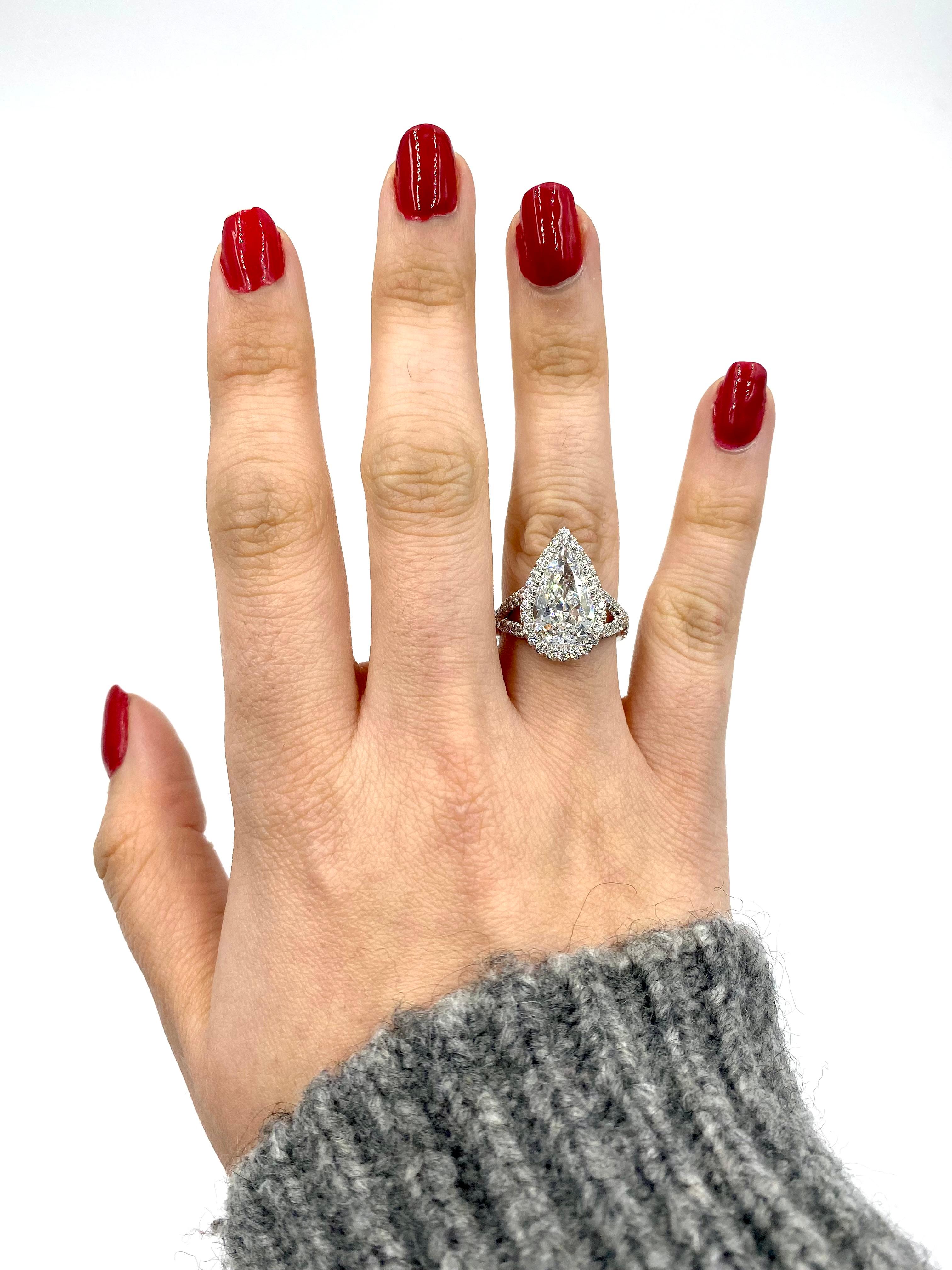 GIA Certified 3.21 Carat Pear shaped Diamond Platinum Engagement Ring 1
