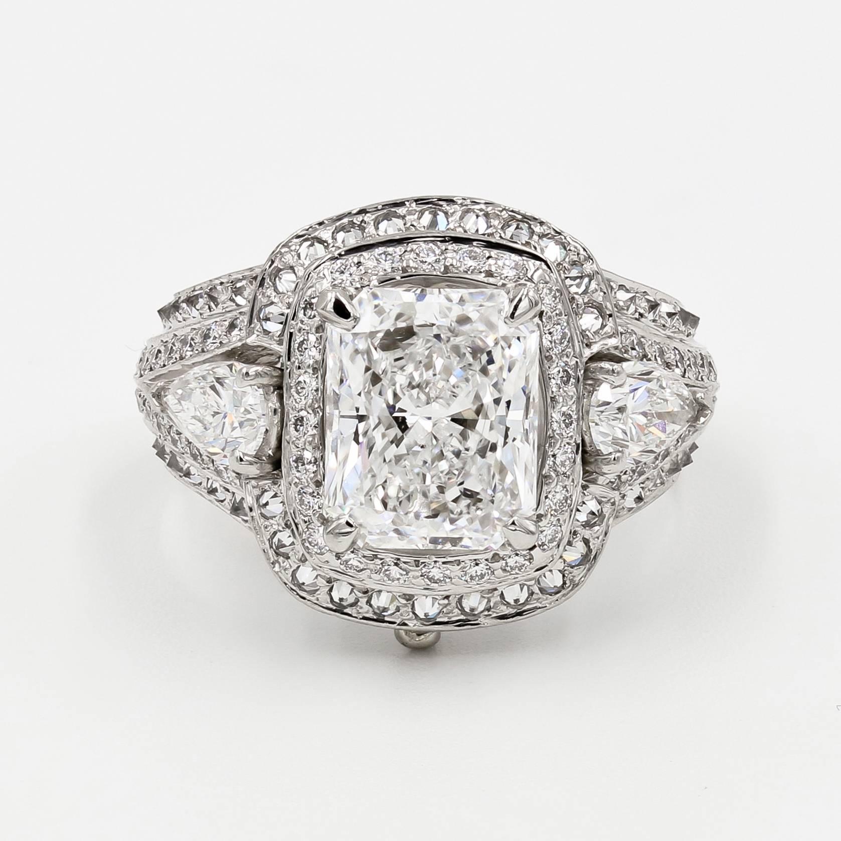 Contemporary GIA Certified 3.21cts. Radiant Cut Diamond Ring - Interchange Side Stones For Sale