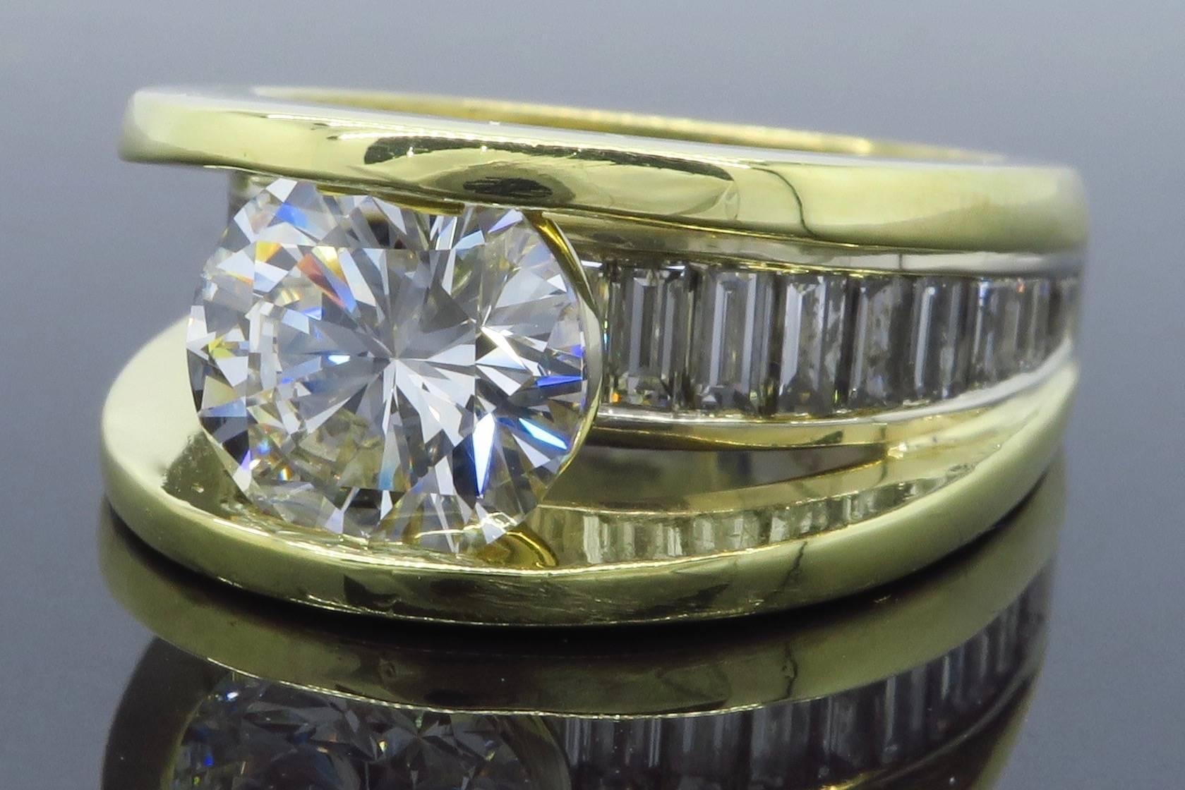 GIA Certified 3.22 Carat Diamond Engagement Ring in 18 Karat Gold In Excellent Condition In Webster, NY