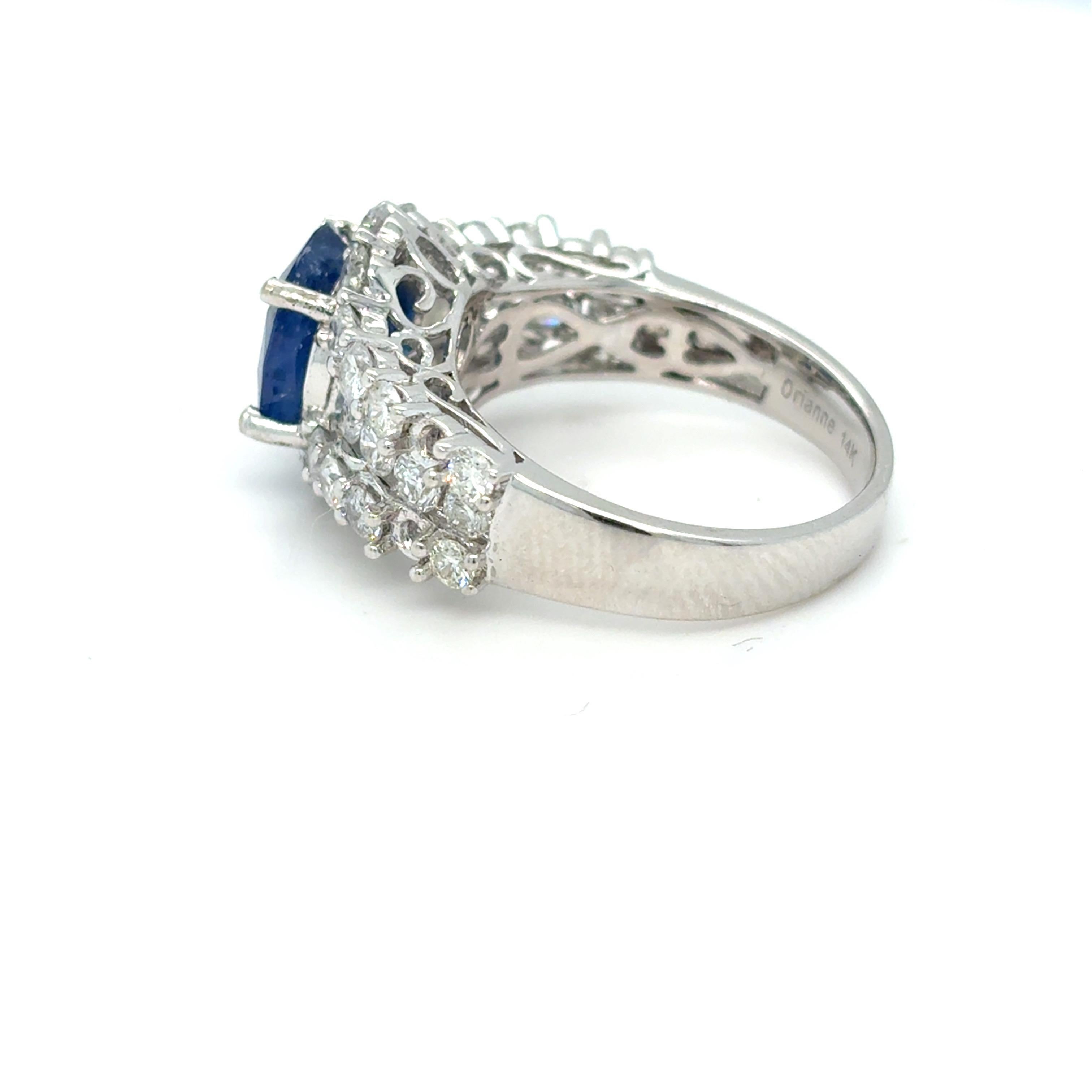 GIA Certified 3.22 Carat Oval Cut Ceylon Sapphire Diamond Engagement Ring For Sale 6