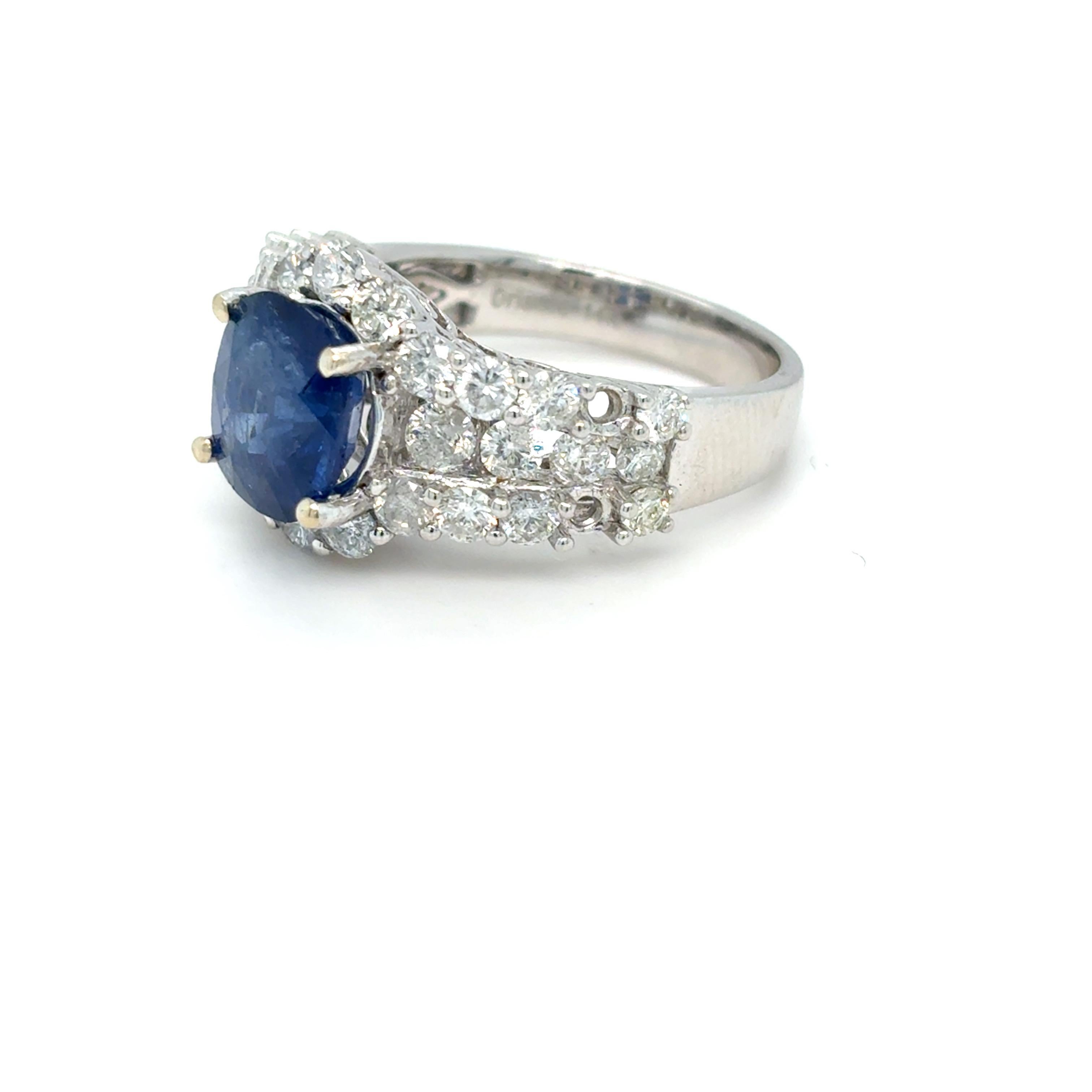 GIA Certified 3.22 Carat Oval Cut Ceylon Sapphire Diamond Engagement Ring For Sale 7