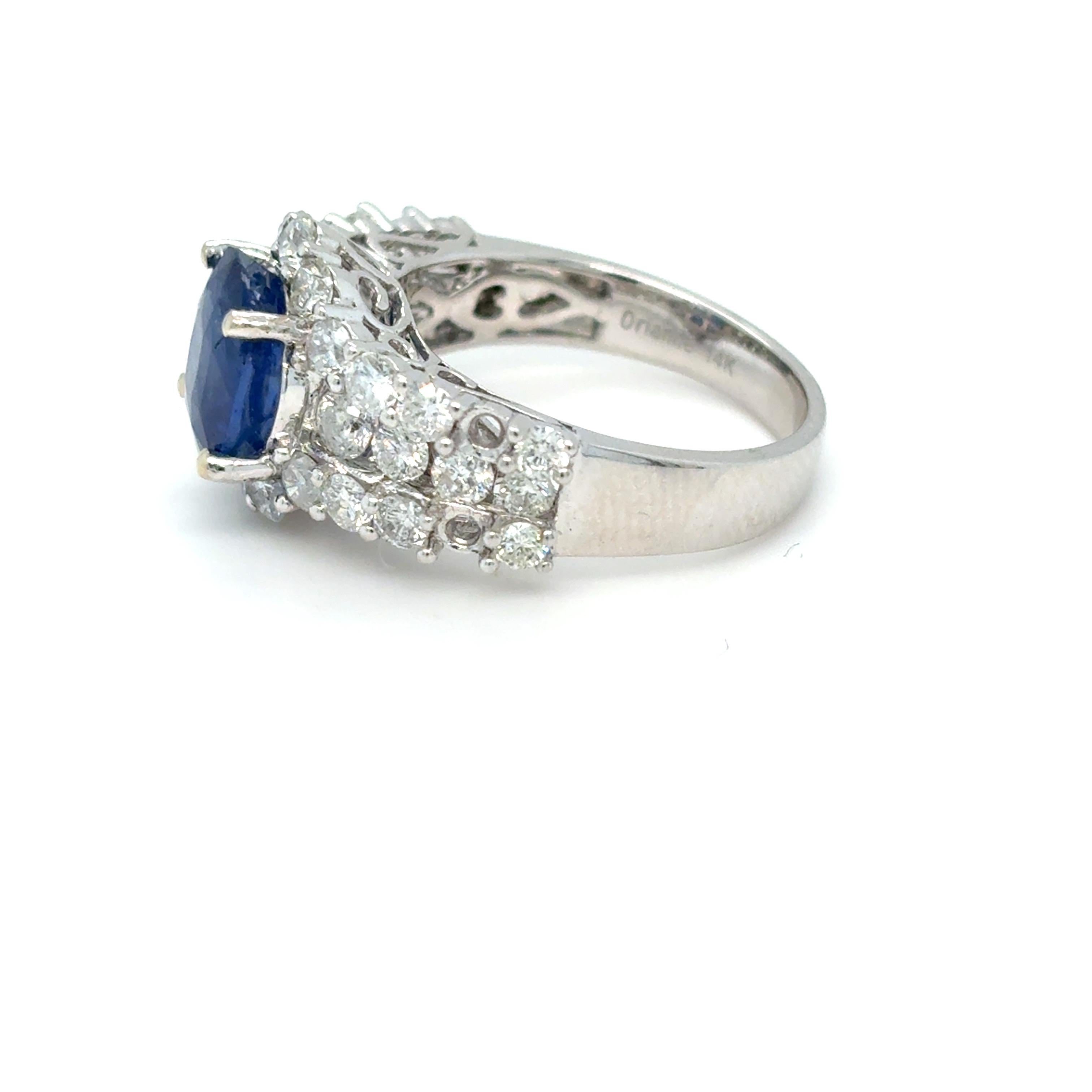 GIA Certified 3.22 Carat Oval Cut Ceylon Sapphire Diamond Engagement Ring For Sale 8