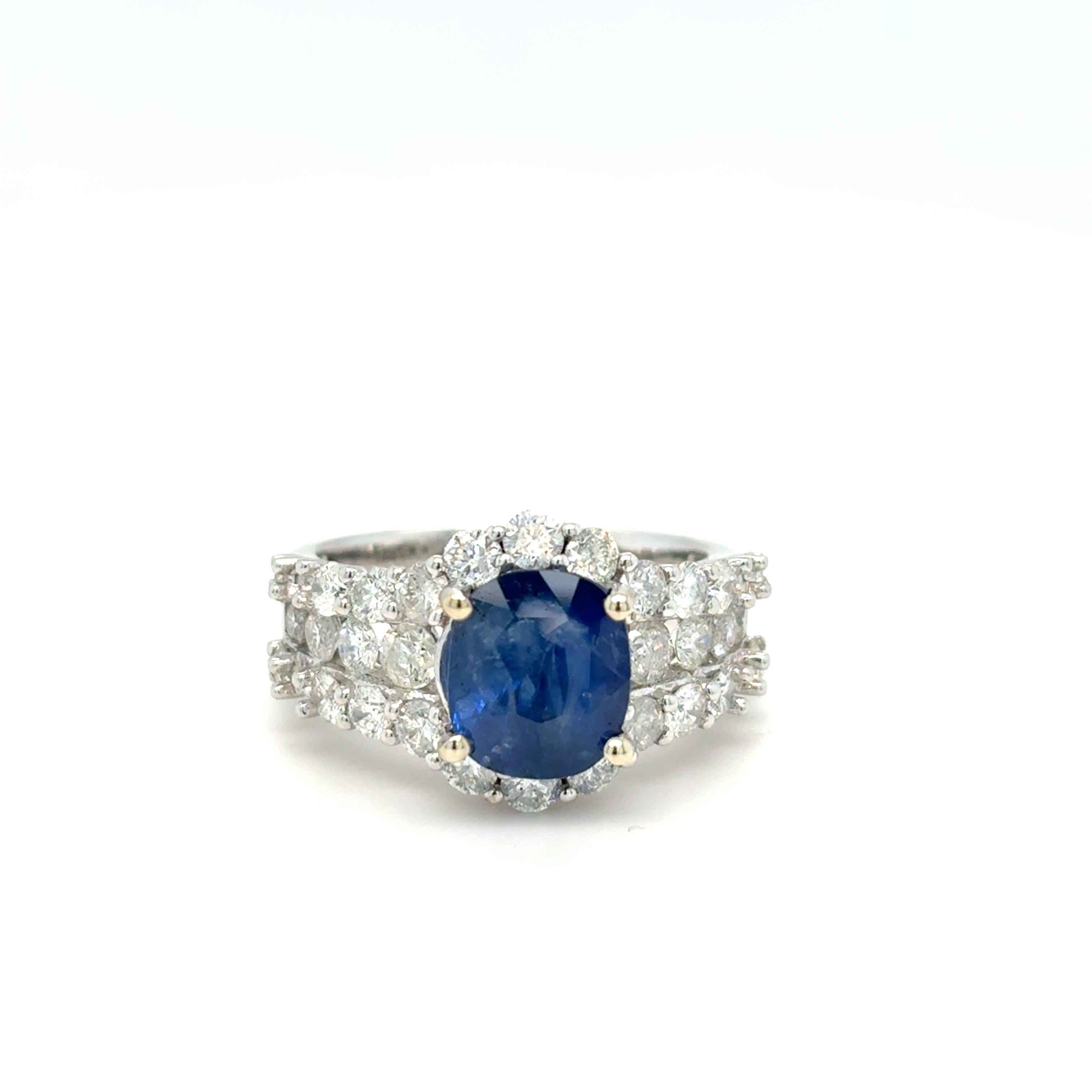 GIA Certified 3.22 Carat Oval Cut Ceylon Sapphire Diamond Engagement Ring For Sale 9