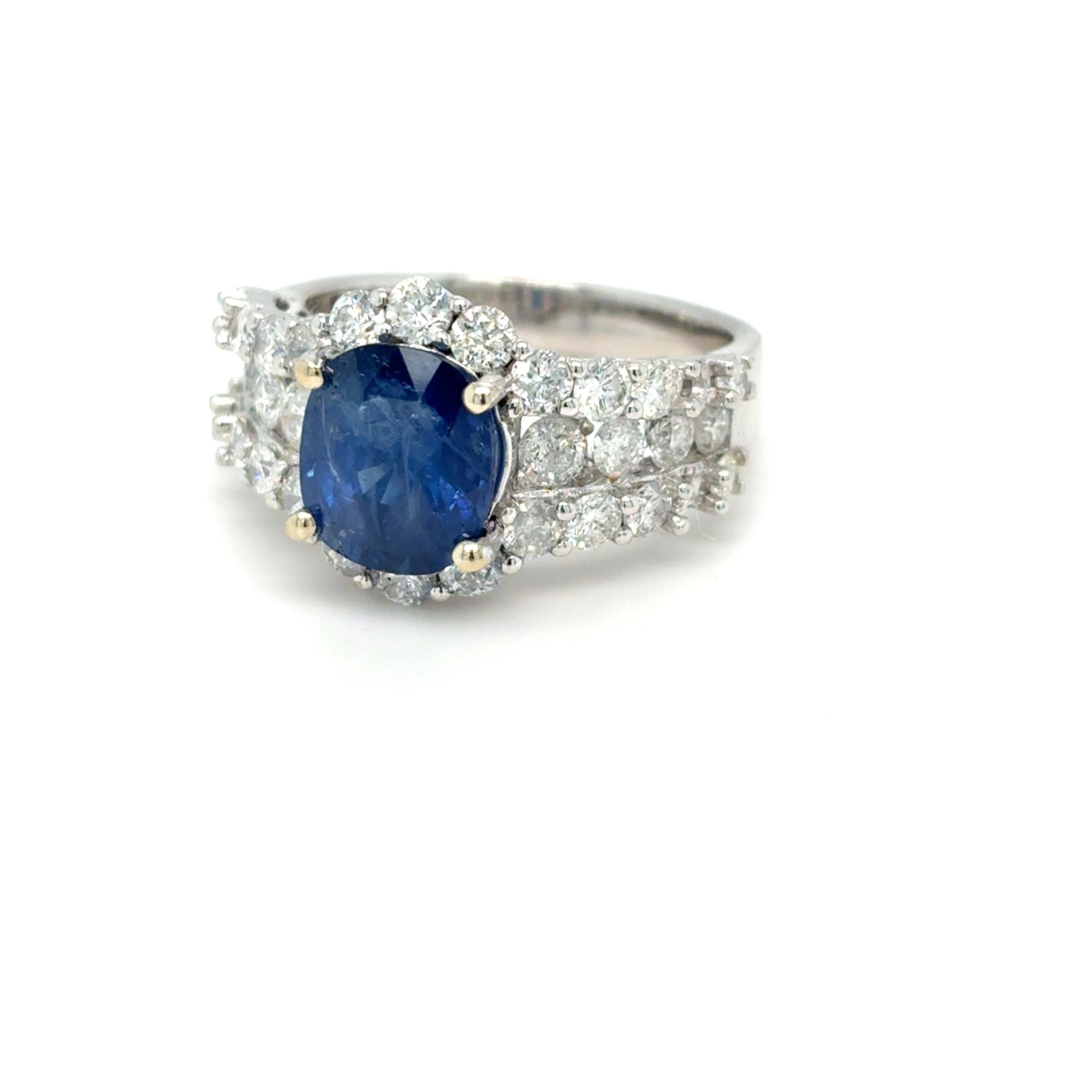 GIA Certified 3.22 Carat Oval Cut Ceylon Sapphire Diamond Engagement Ring For Sale 10