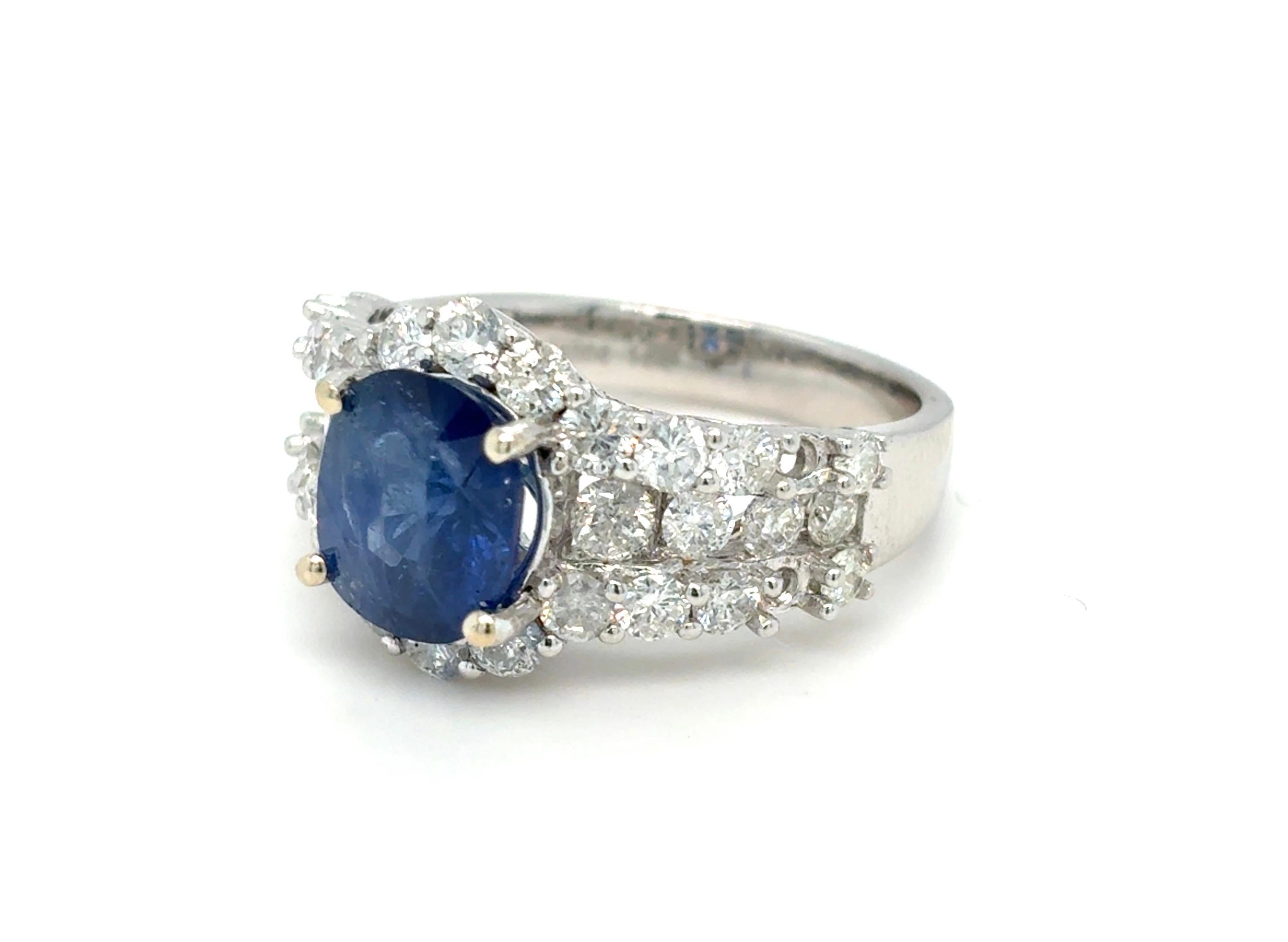 GIA Certified 3.22 Carat Oval Cut Ceylon Sapphire Diamond Engagement Ring For Sale 12