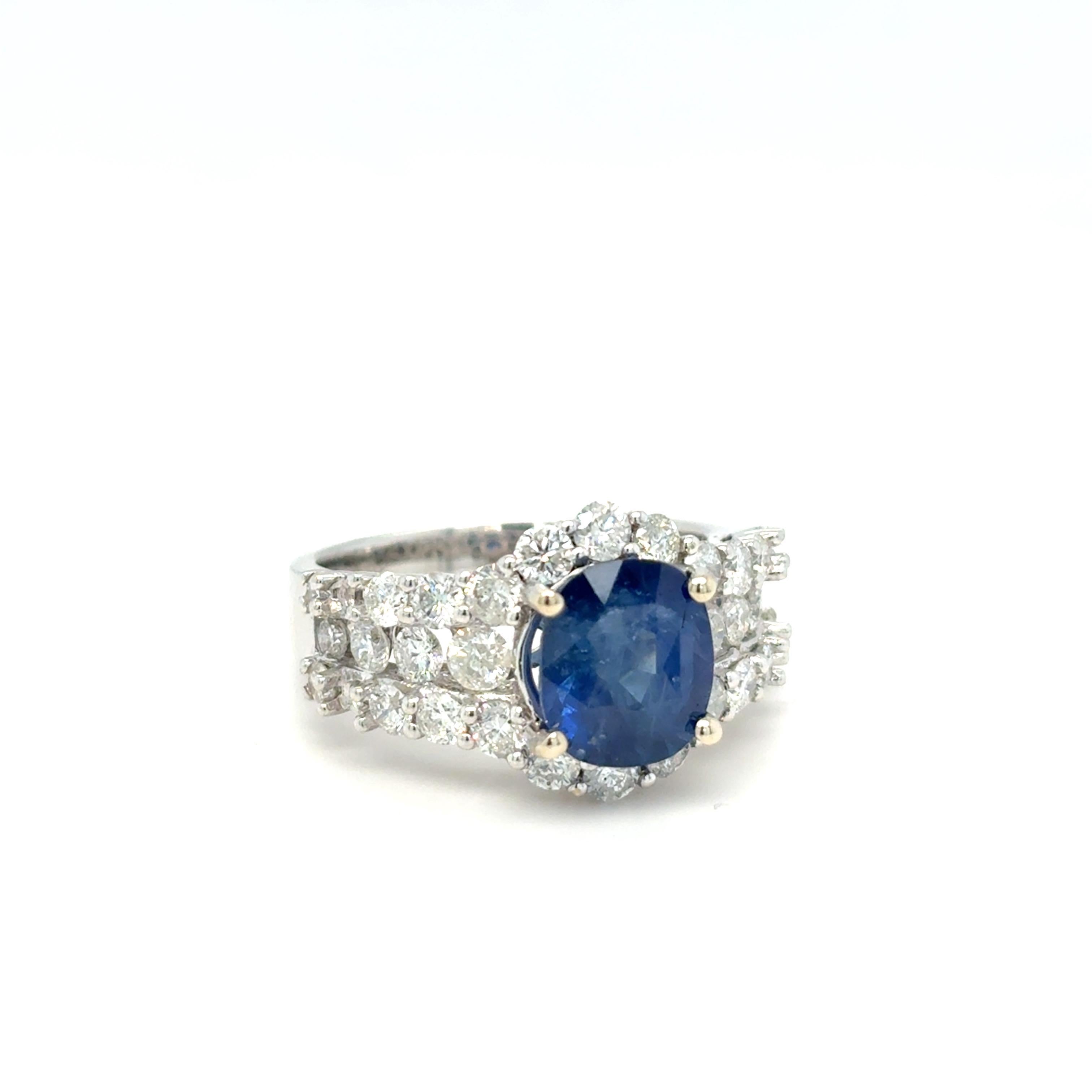 Artisan GIA Certified 3.22 Carat Oval Cut Ceylon Sapphire Diamond Engagement Ring For Sale