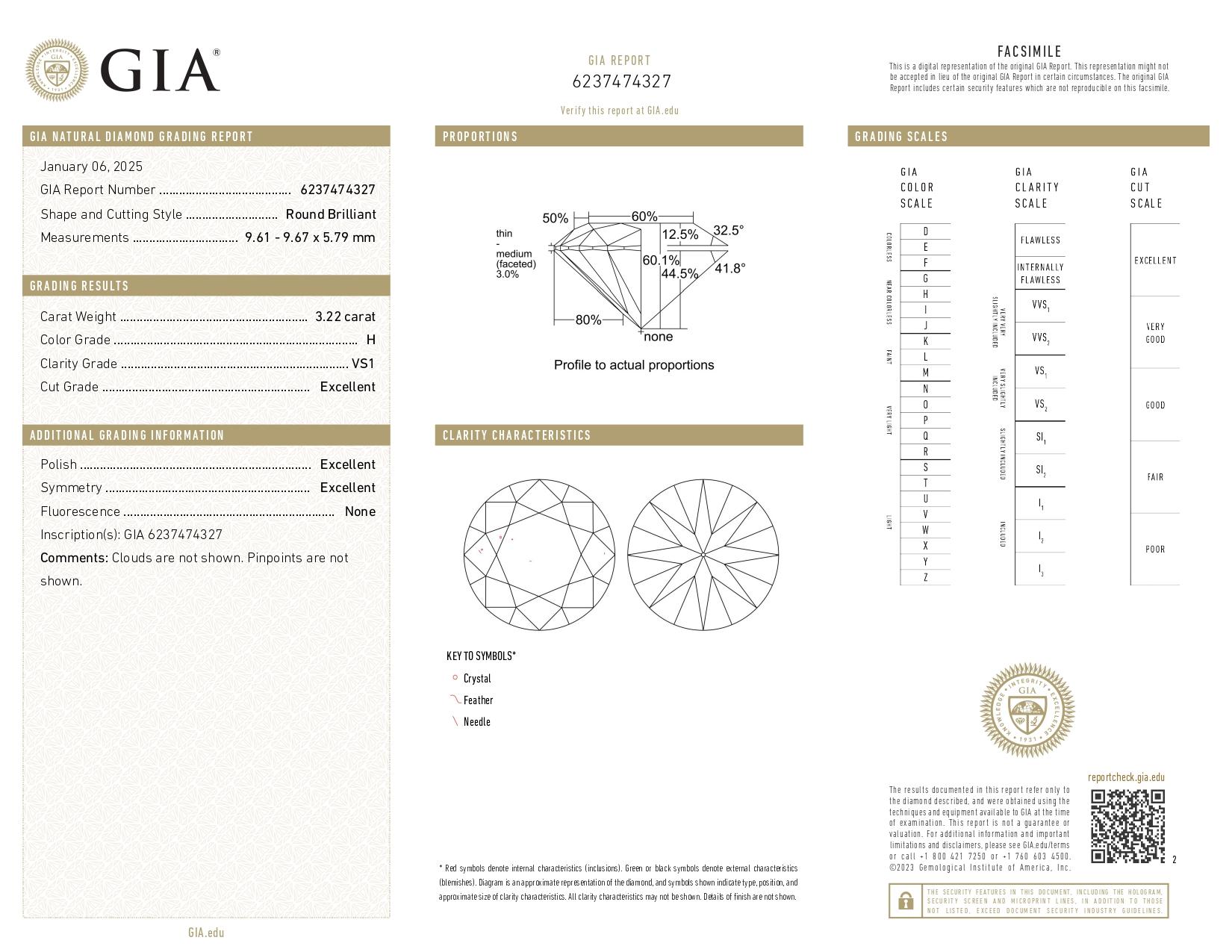 GIA-zertifizierter 3.22-Karat-Diamant im Rundschliff mit dreifachem Exzellent-Schliff und Pavé für Damen oder Herren