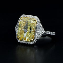 GIA Certified 11.832 Carat Fancy Long Radiant Yellow and White Diamond Ring