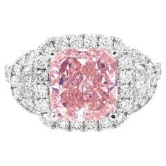 GIA Certified 3.23 Carat Heart Shape Fancy Pink Purplish Diamond Platinum Ring
