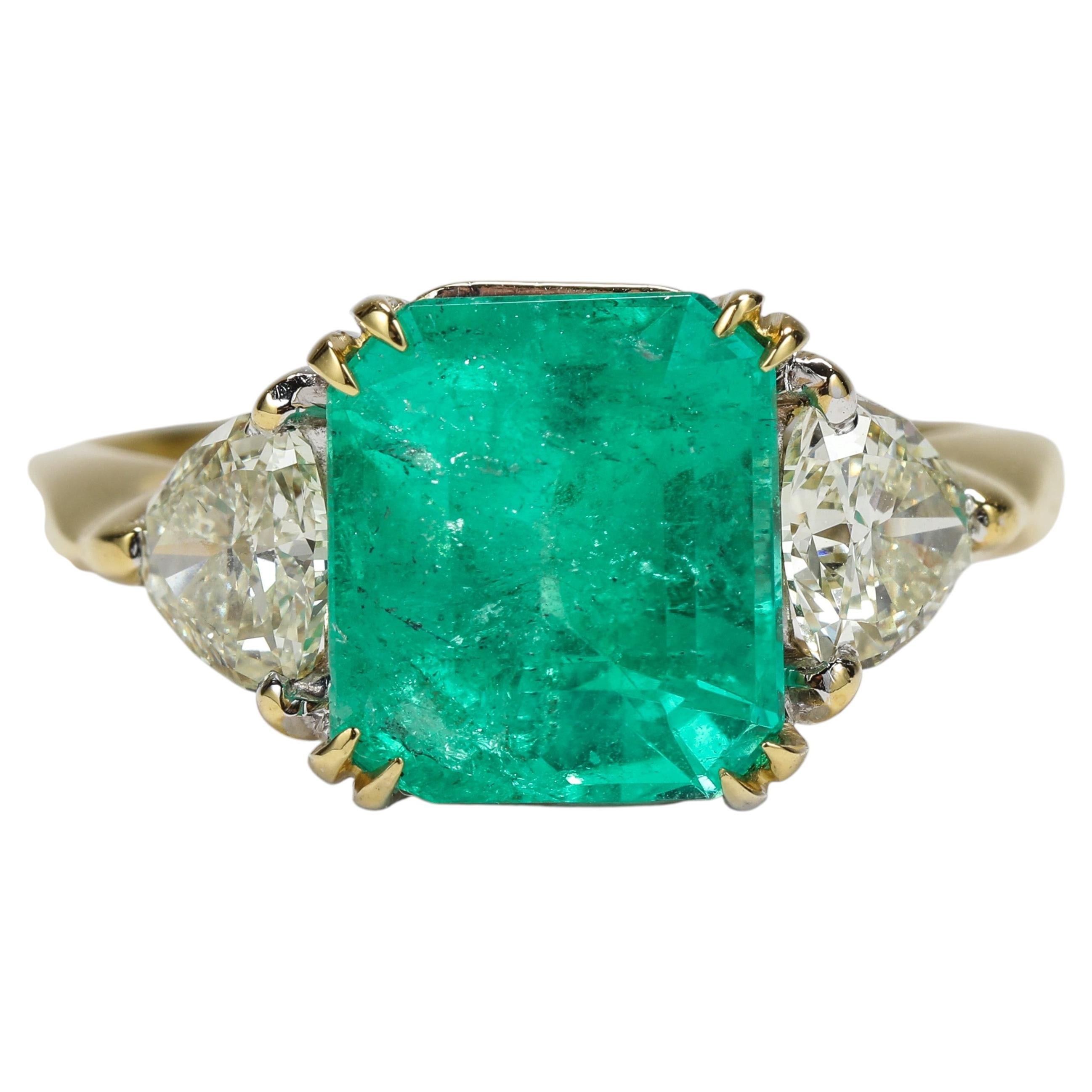 GIA Certified 3.23ct F1 Colombian Emerald & Diamond Ring