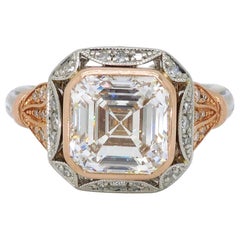 Vintage GIA Certified 3.24 Carat Asscher Cut Diamond Engagement Ring