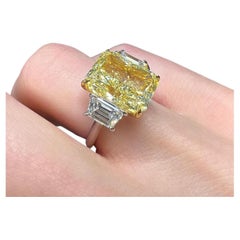 GIA Certified 3.62 Carat Radiant Cut Fancy Yellow Diamond Ring in 18K W/Y Gold