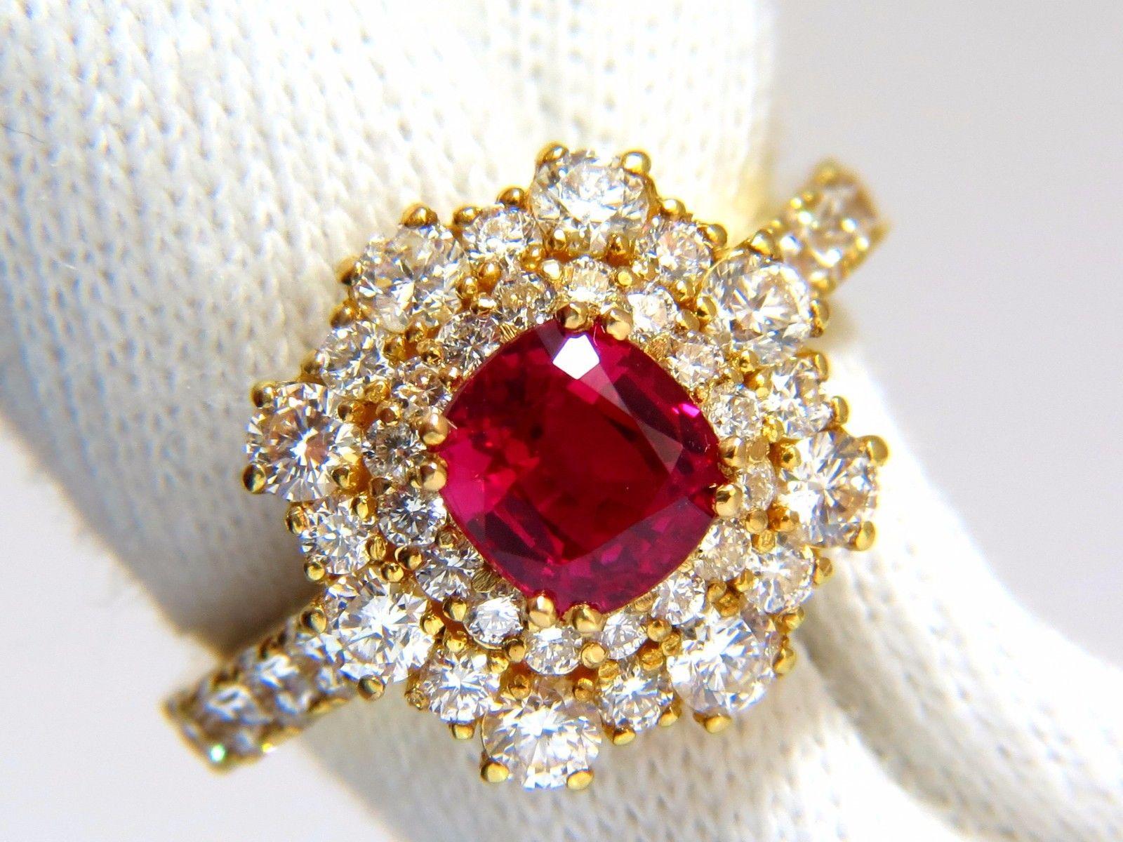 Cushion Cut GIA Certified 3.24 Carat Red Origin Ruby Diamonds Ring 18 Karat Cocktail Petite