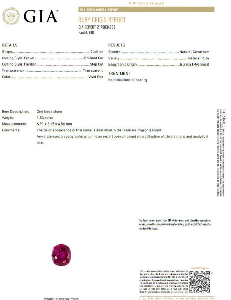 Women's or Men's GIA Certified 3.24 Carat Red Origin Ruby Diamonds Ring 18 Karat Cocktail Petite
