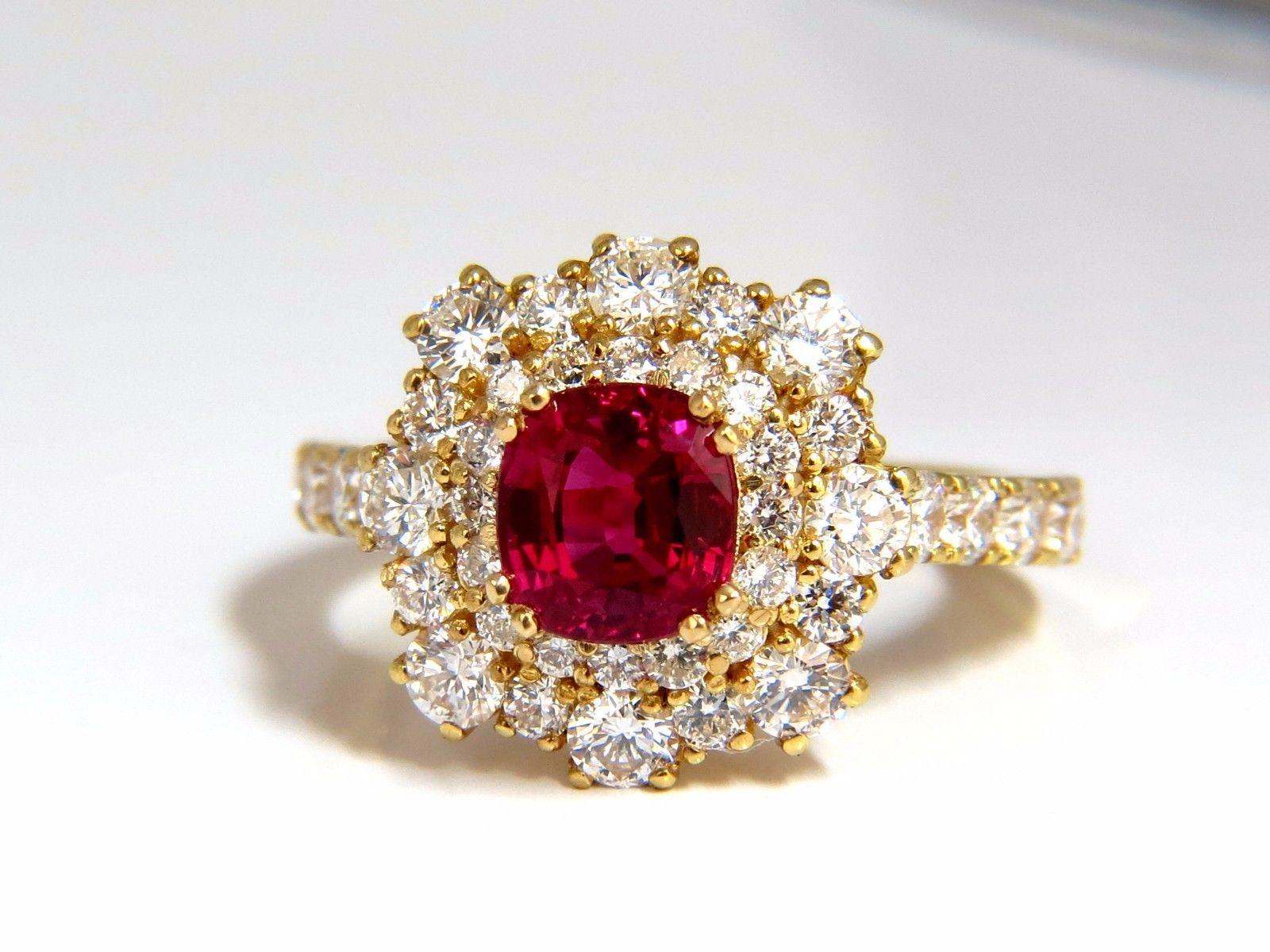 Cushion Cut GIA Certified 3.24 Carat Red Origin Ruby Diamonds Ring 18 Karat Cocktail Petite For Sale
