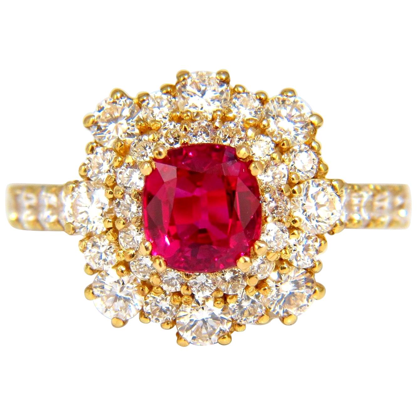 GIA Certified 3.24 Carat Red Origin Ruby Diamonds Ring 18 Karat Cocktail Petite For Sale