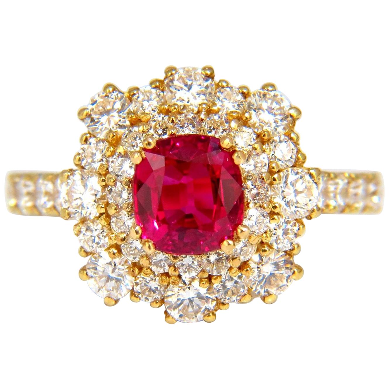 GIA Certified 3.24 Carat Red Origin Ruby Diamonds Ring 18 Karat Cocktail Petite