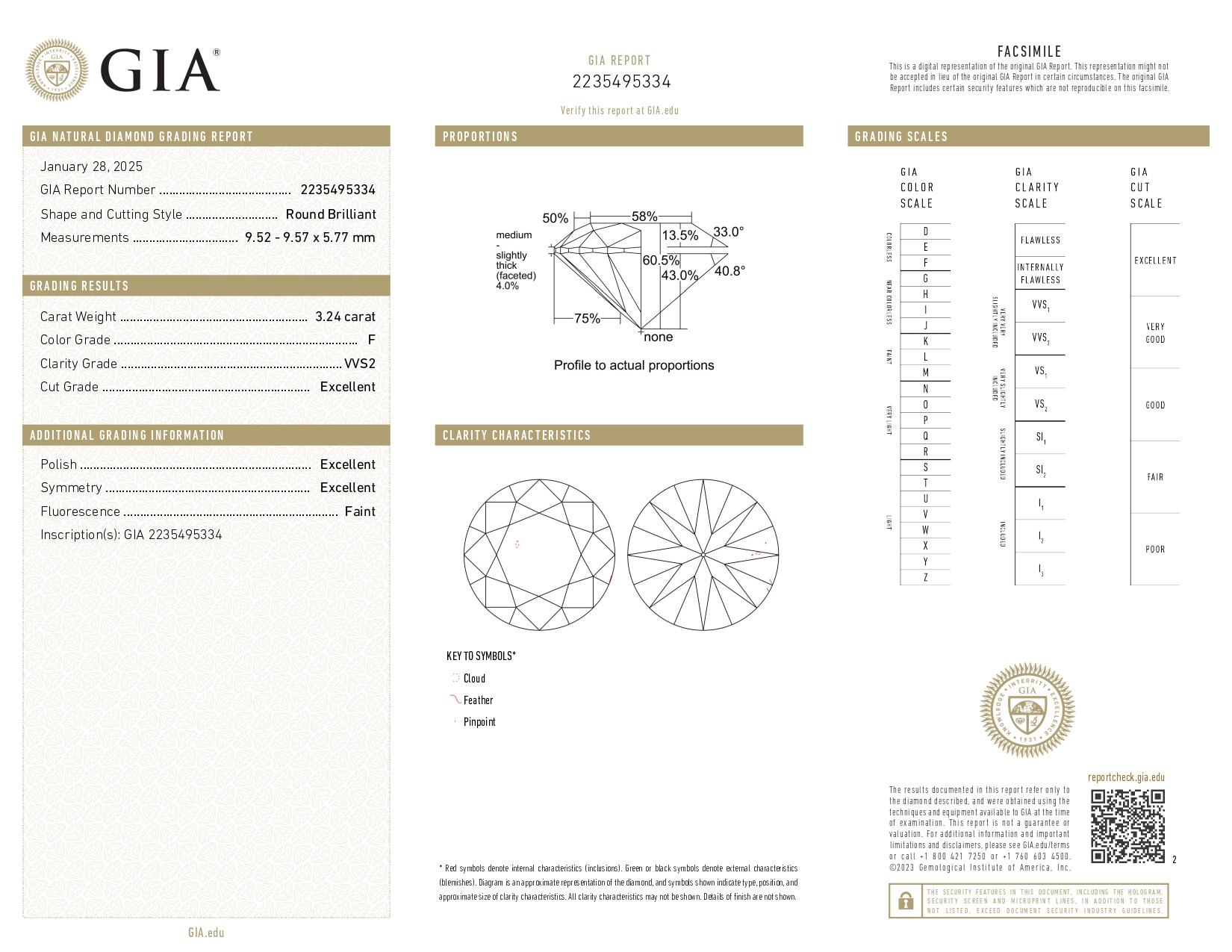 GIA-zertifiziert 3,01 Karat Rundschliff F Farbe Diamant Ring mit konischen Baguette im Zustand „Neu“ im Angebot in Chicago, IL