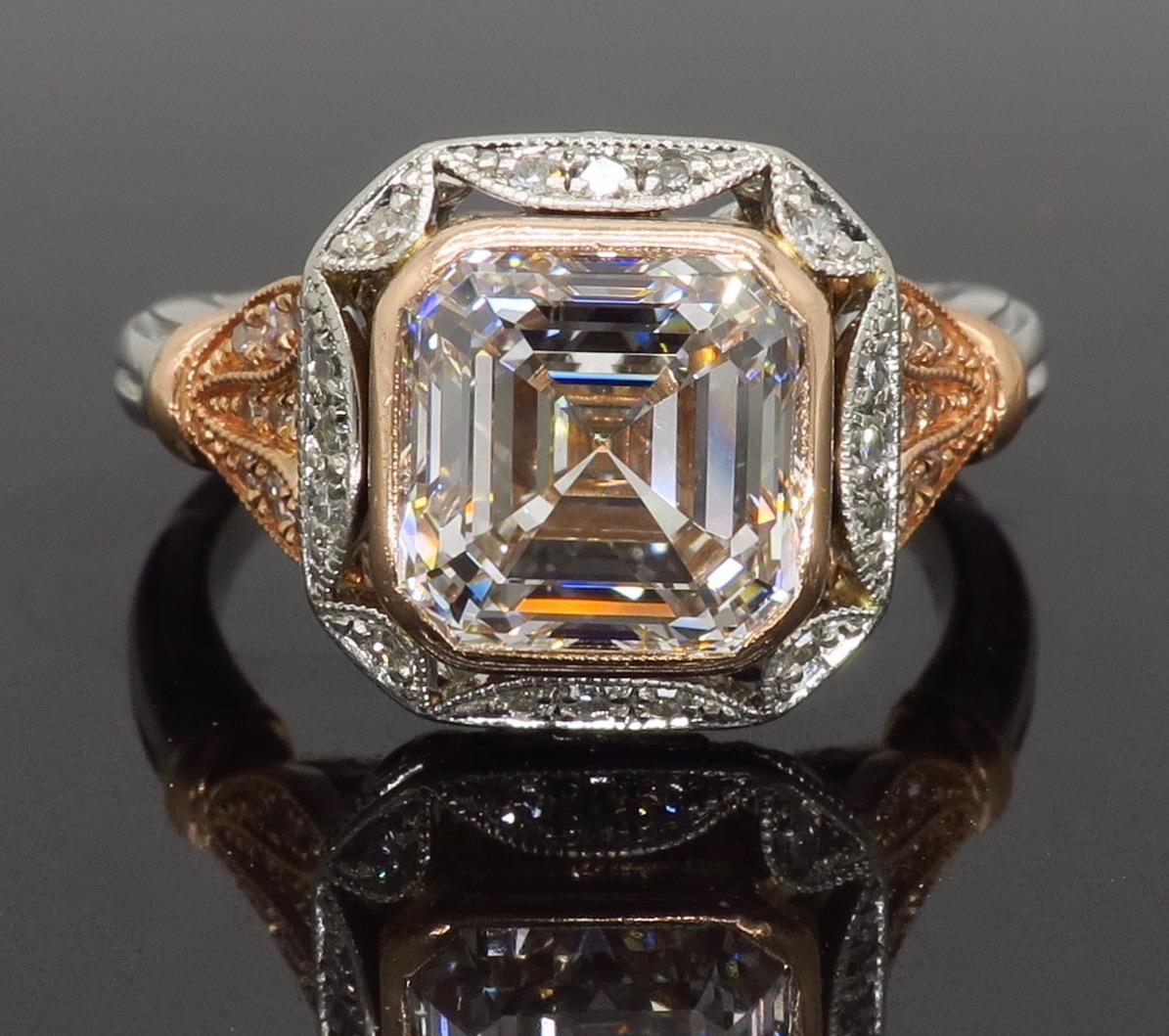 Women's or Men's GIA Certified 3.24 Carat Asscher Cut Diamond Engagement Ring
