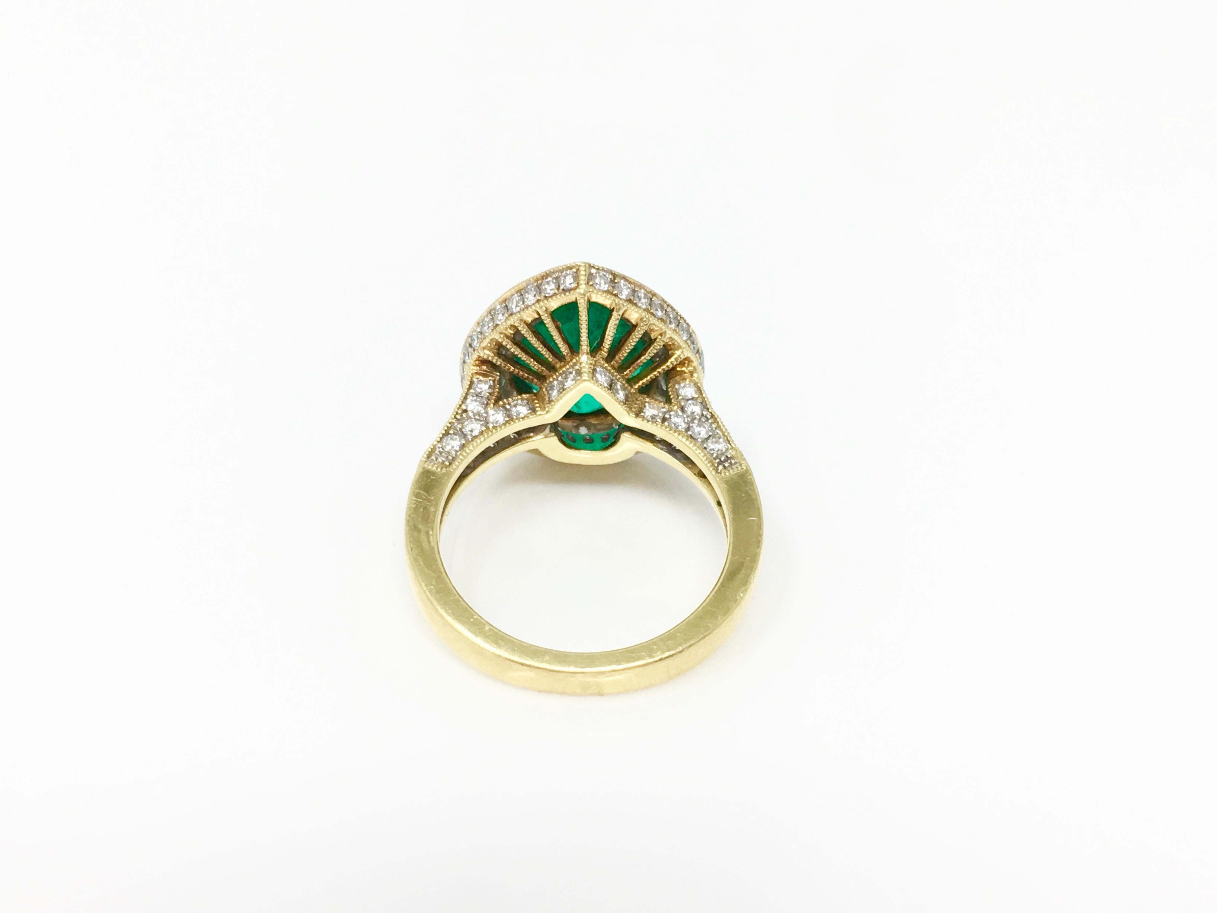 GIA Certified 3.25 Carat Colombian Emerald and Diamond Engagement Ring For Sale 4