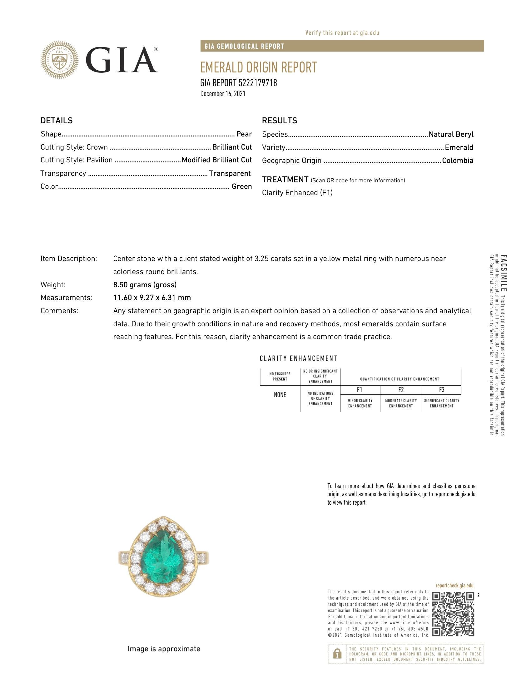 GIA Certified 3.25 Carat Colombian Emerald and Diamond Engagement Ring For Sale 6
