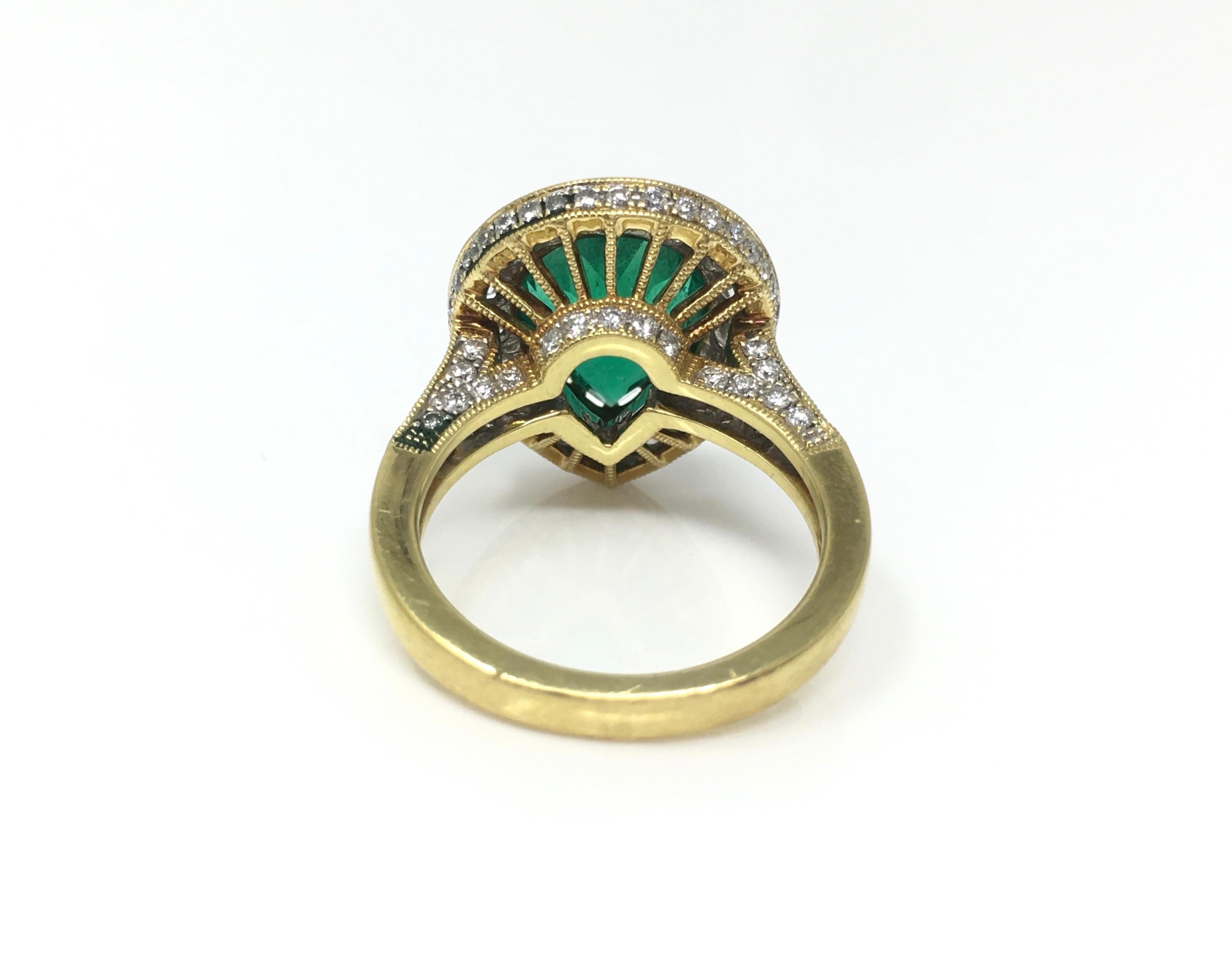 GIA Certified 3.25 Carat Colombian Emerald and Diamond Engagement Ring For Sale 2