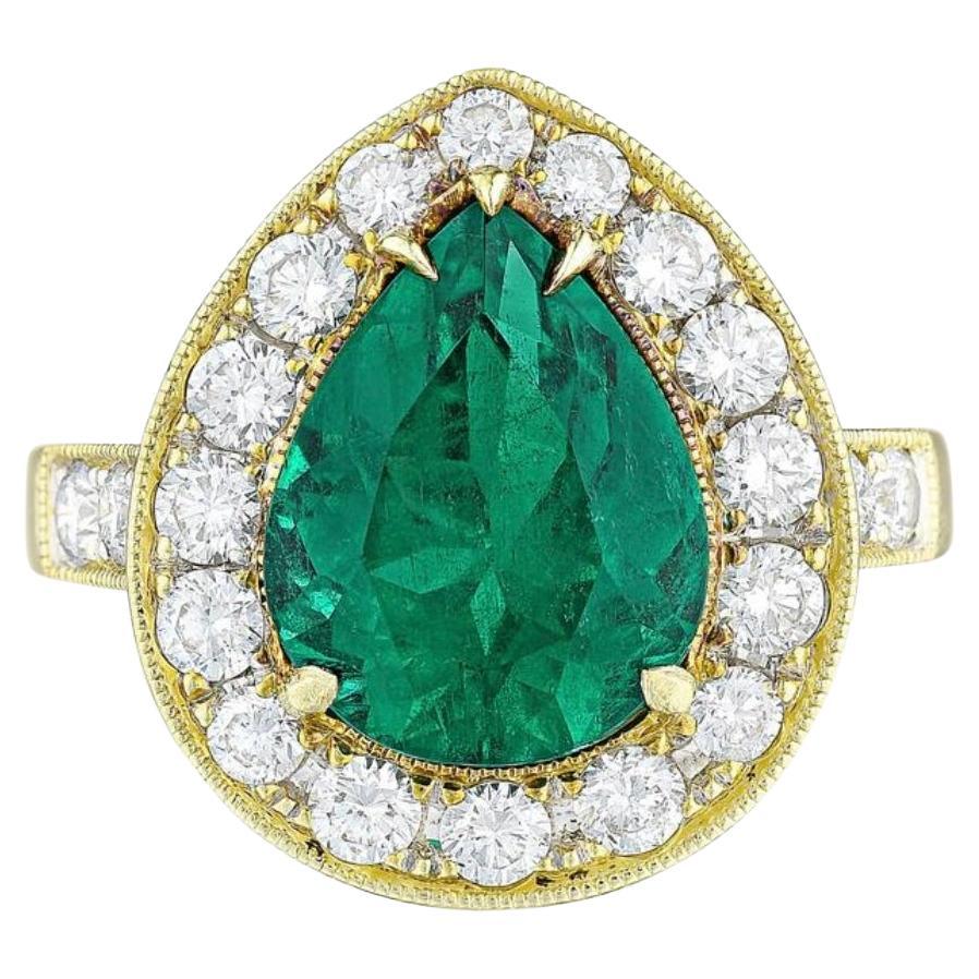 GIA Certified 3.25 Carat Colombian Emerald and Diamond Engagement Ring