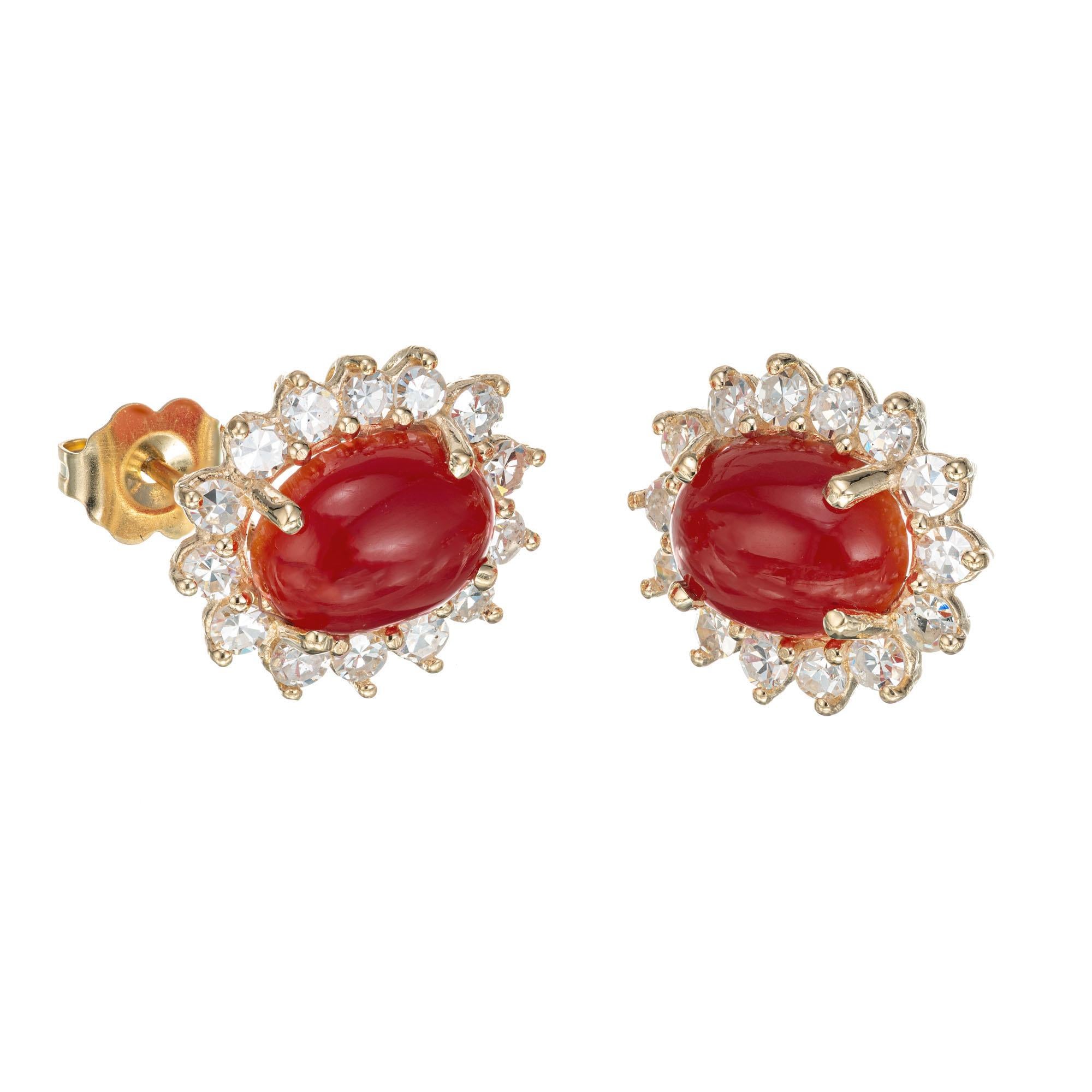 GIA-zertifizierte 3,25 Karat Koralle Diamant-Ohrringe aus Gelbgold (Ovalschliff) im Angebot