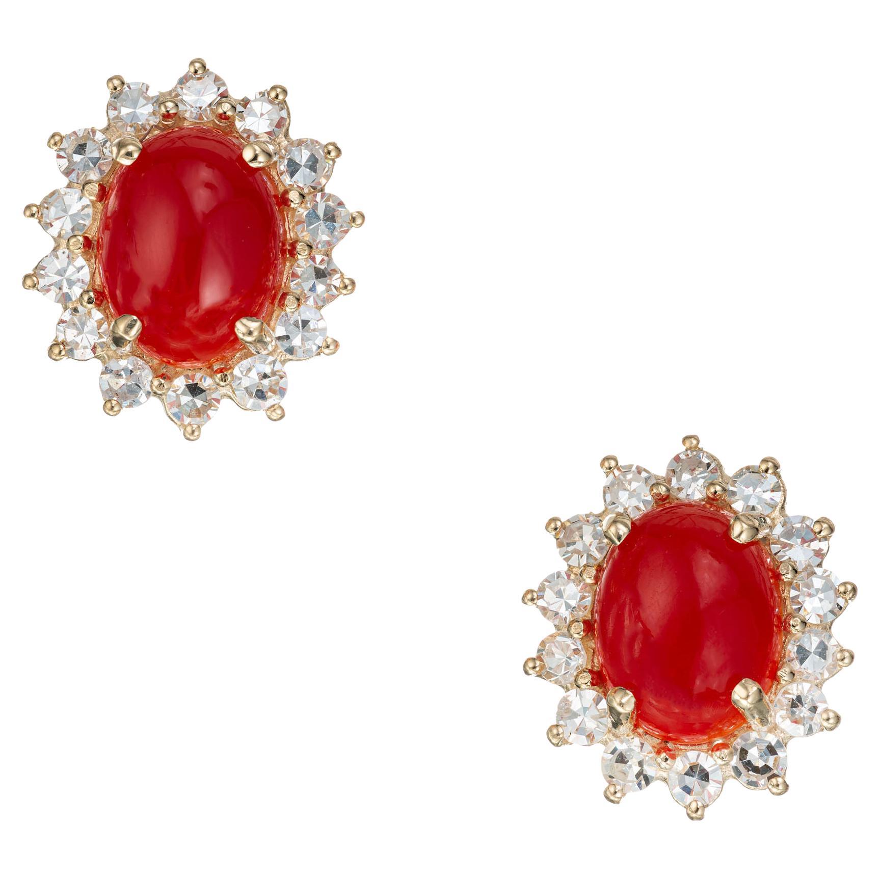 GIA-zertifizierte 3,25 Karat Koralle Diamant-Ohrringe aus Gelbgold im Angebot