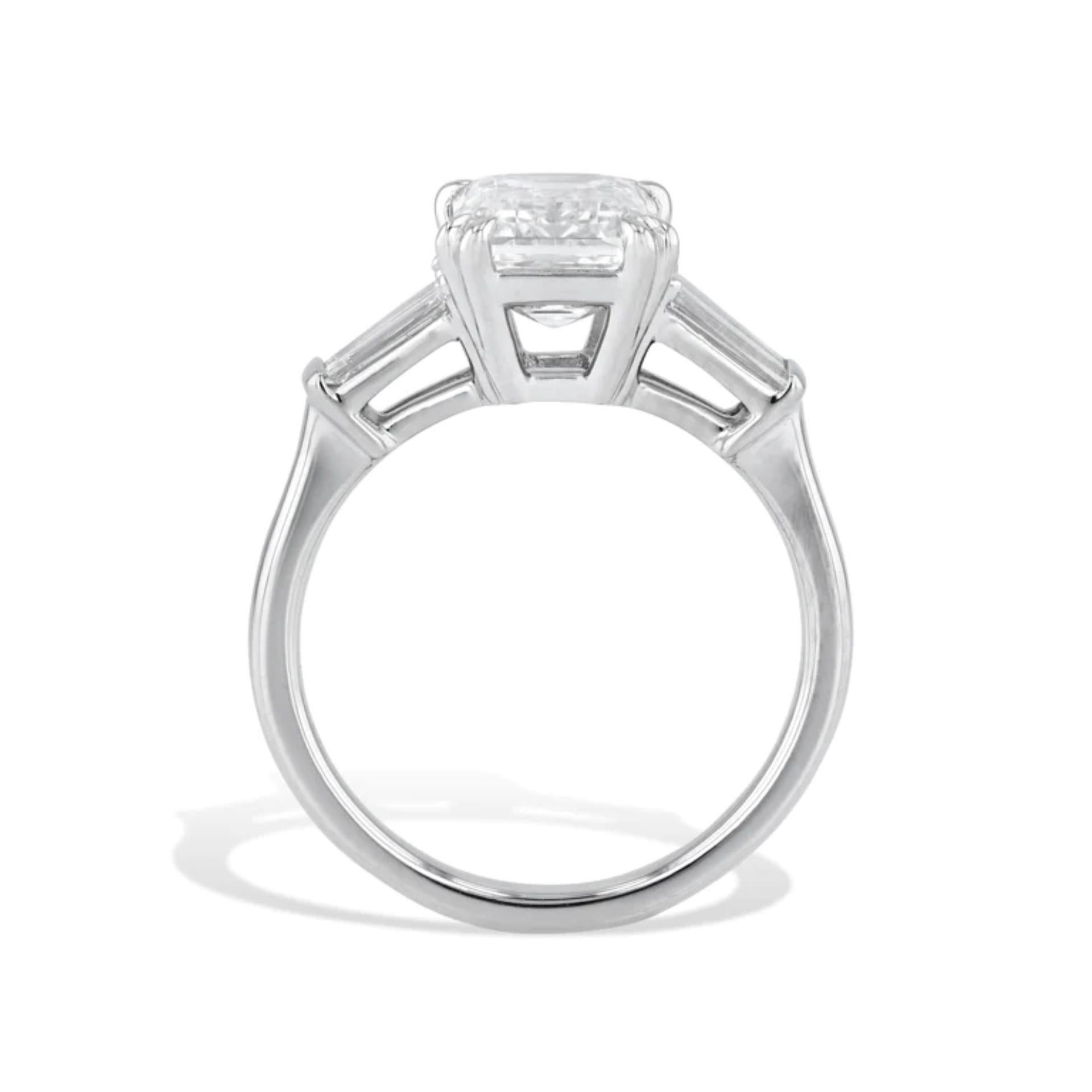 GIA Certified 3.25 Carat Emerald Cut Diamond Platinum Estate Ring In Excellent Condition In Miami, FL