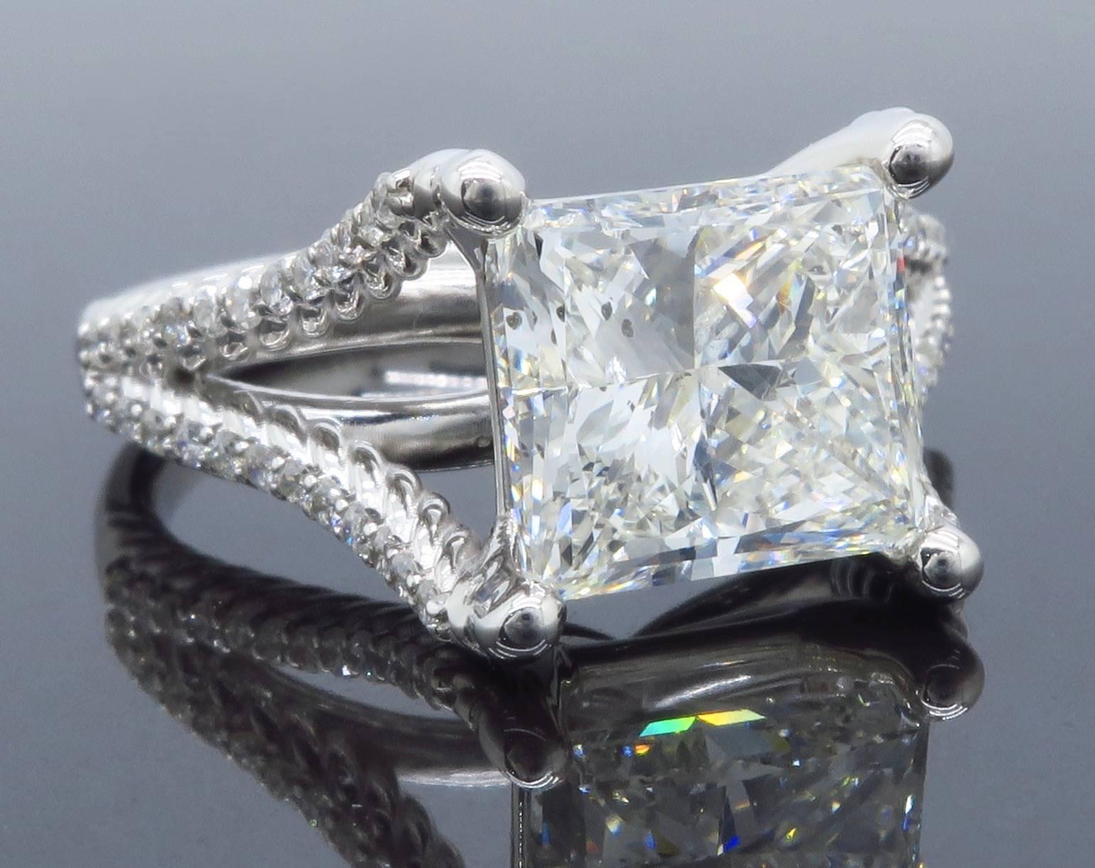 GIA Certified 3.25 Carat Princess Cut Diamond Engagment Ring 4