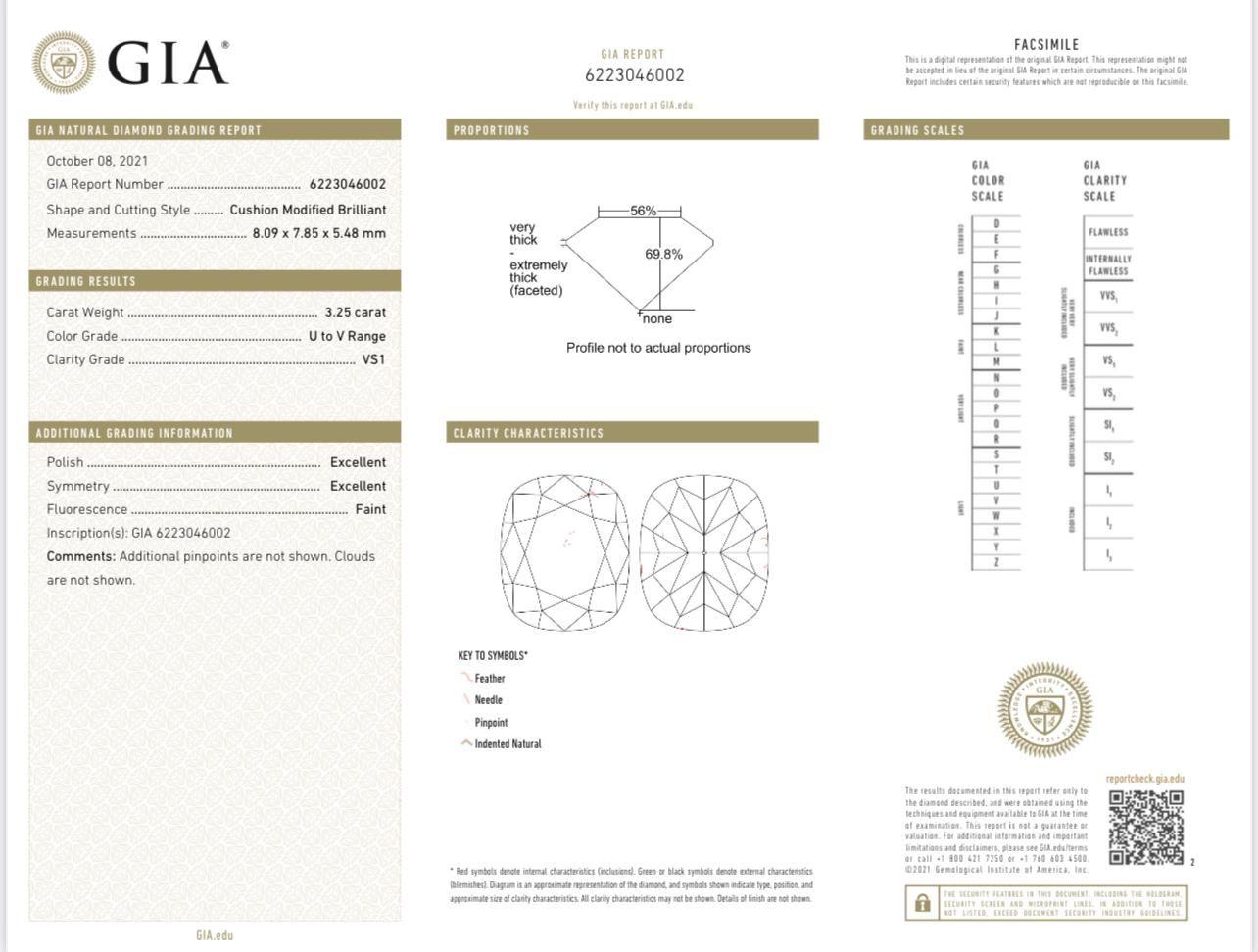 da uomo o donna Anello con diamante certificato GIA da 3,25 carati con colore U-V e chiarezza VS1 in vendita