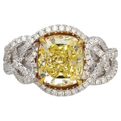 GIA Certified 3.25 Carat Yellow Diamond Interlocking Heart Shank Engagement Ring