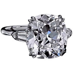 GIA Certified 3.26 Carat Old Mine Cushion Cut Three-Stone Diamond Ring