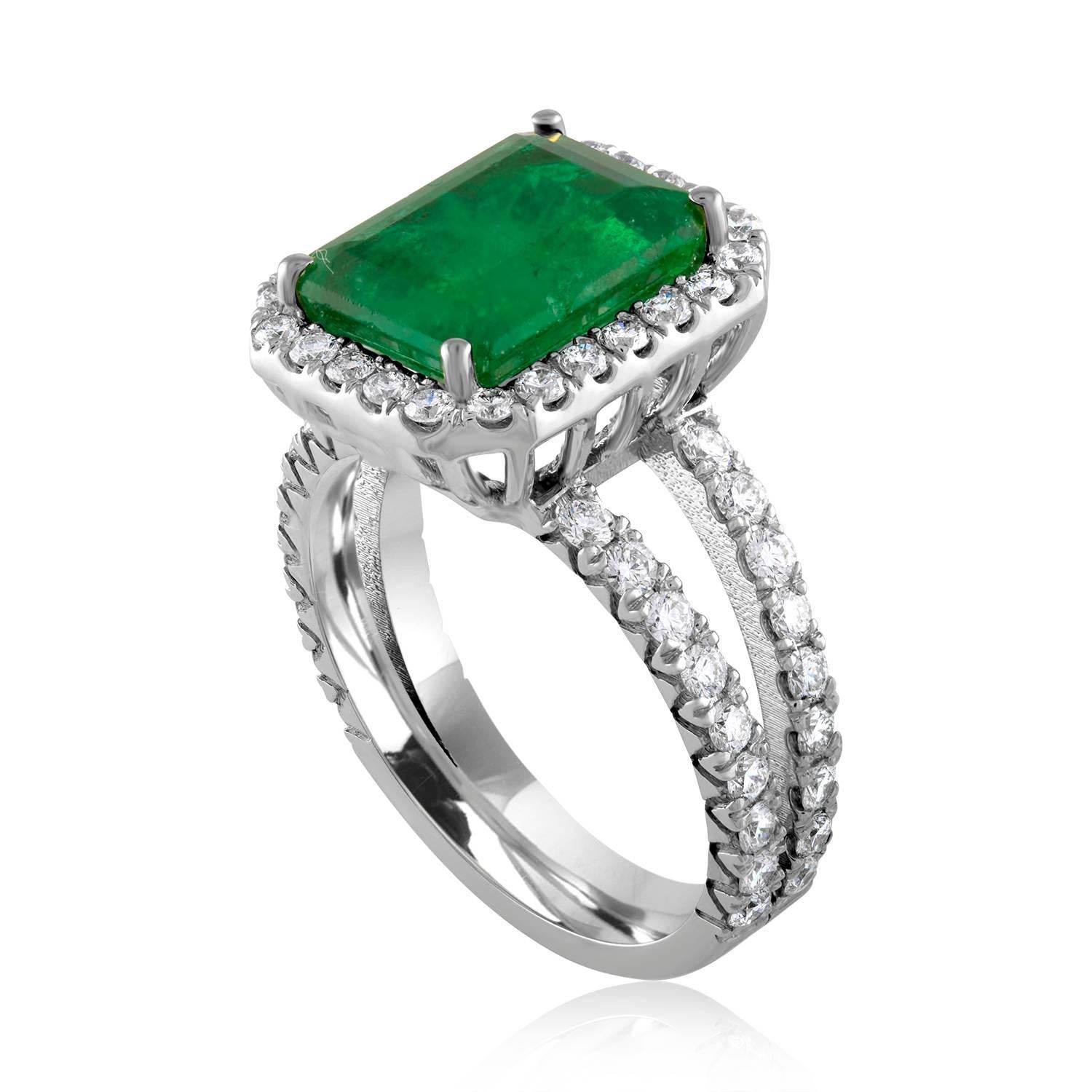 Beautiful Emerald Ring
The ring is 18K White Gold
The Emerald is 3.27 Carats Step Cut or Emerald Cut Oil Only
There are 1.10 Carats in Diamonds F/G VS
The ring is GIA Certified the Emerald Is Zambian
The ring is a size 6, sizable.
The ring weighs