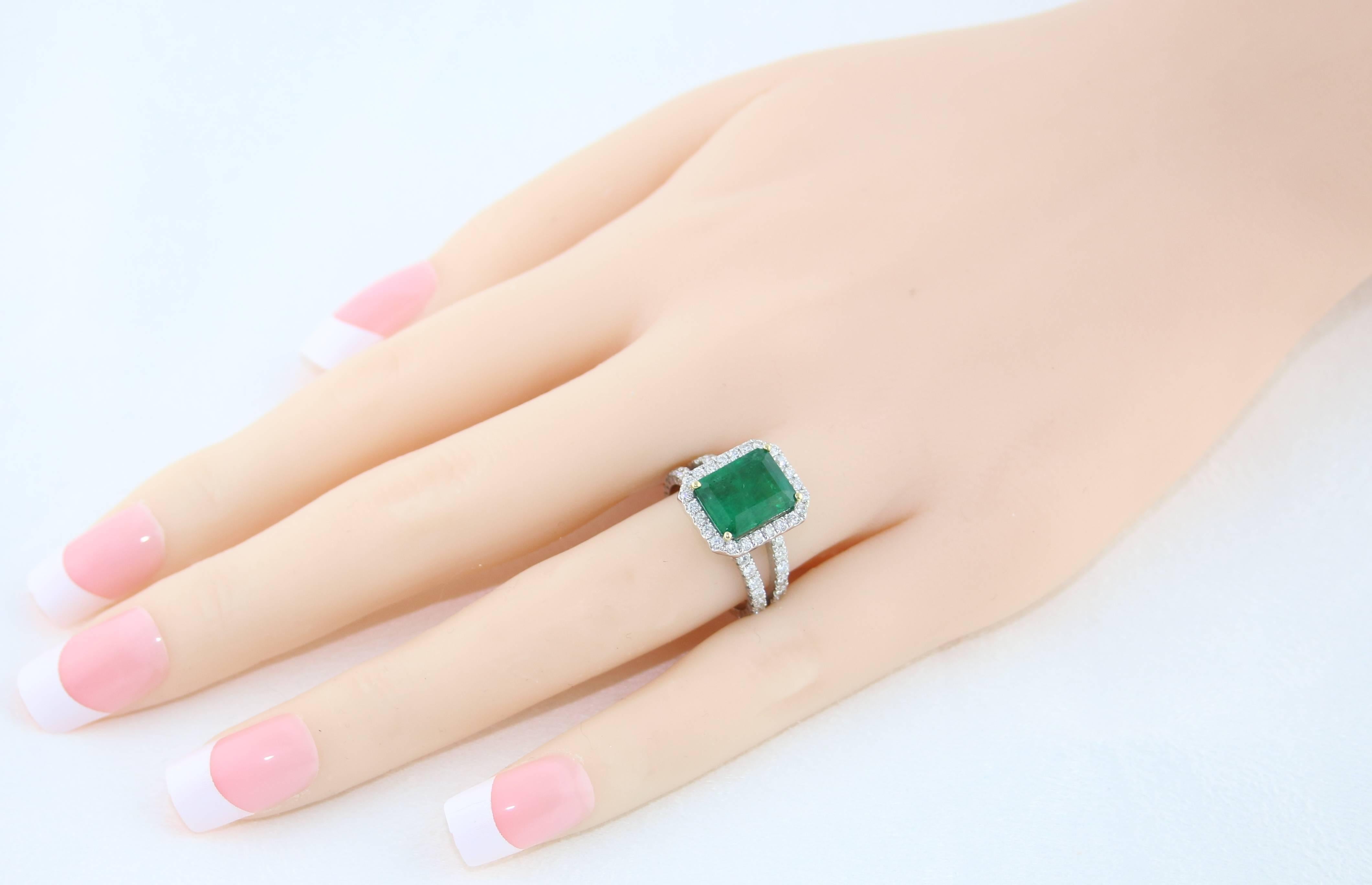 Emerald Cut GIA Certified 3.27 Carat Emerald and Diamond Gold Ring