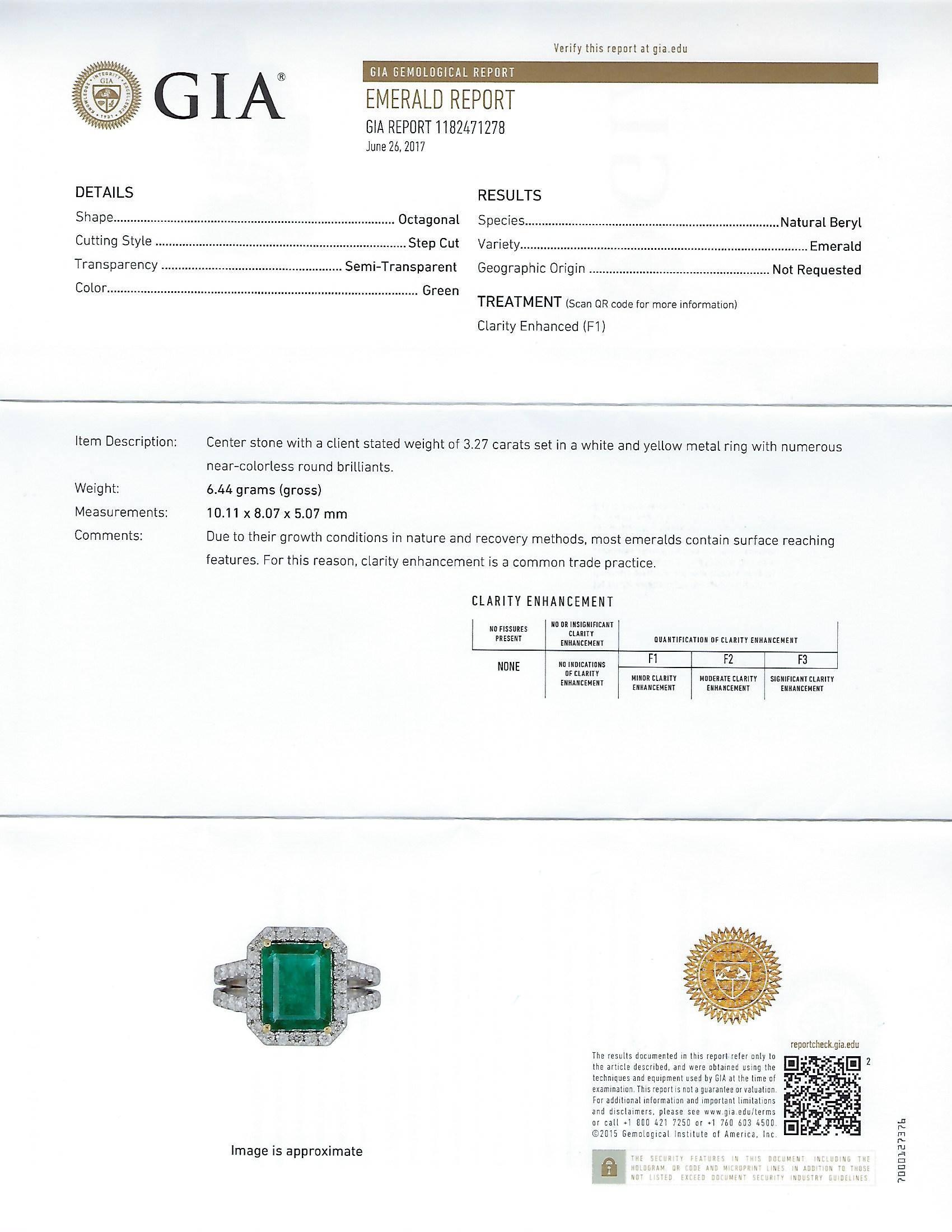 GIA Certified 3.27 Carat Emerald and Diamond Gold Ring 2