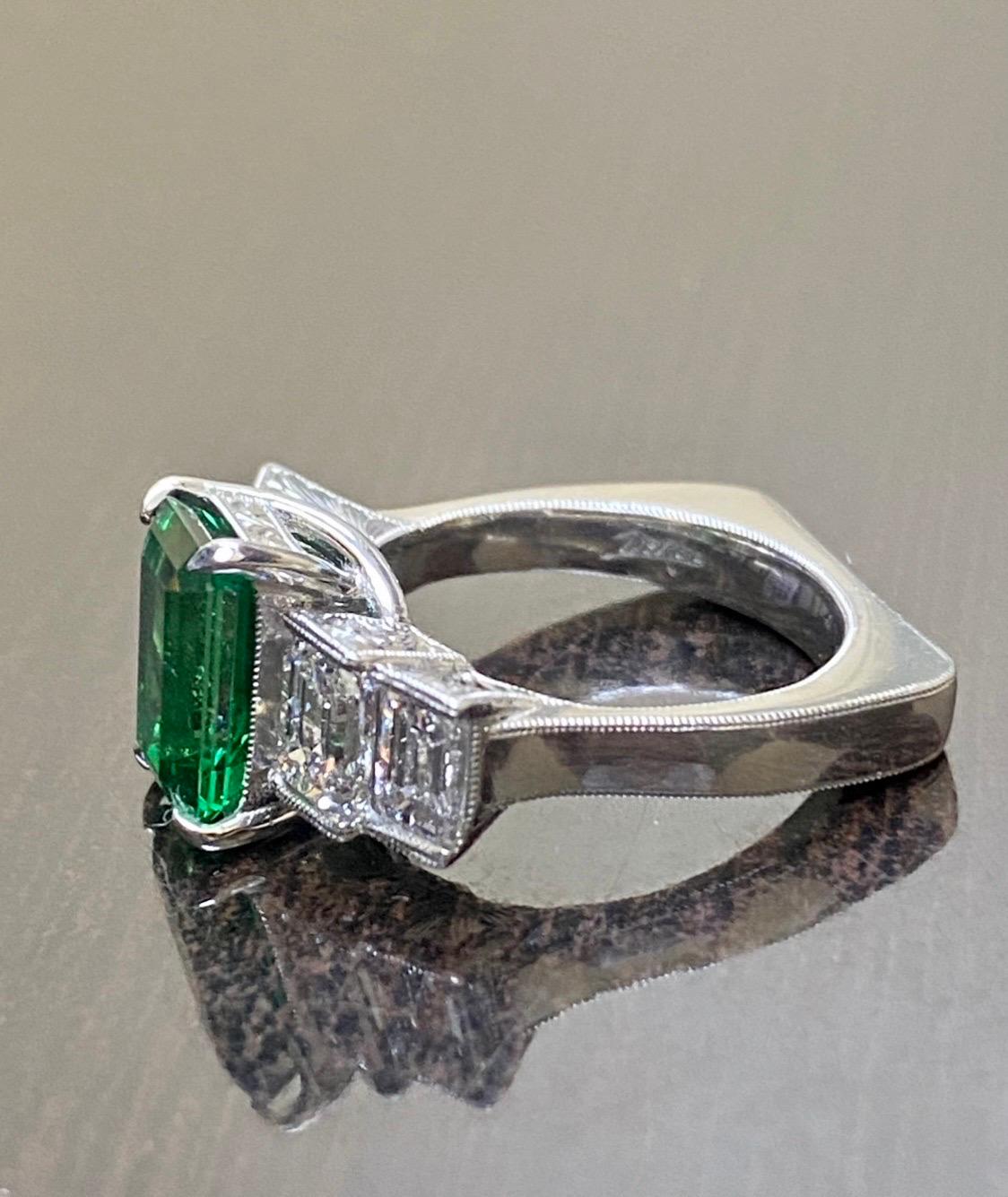 GIA Certified 3.28 Carat Elongated Radiant Cut Tsavorite Garnet Engagement Ring For Sale 5