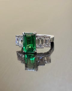 GIA Certified 3.28 Carat Elongated Radiant Cut Tsavorite Garnet Engagement Ring