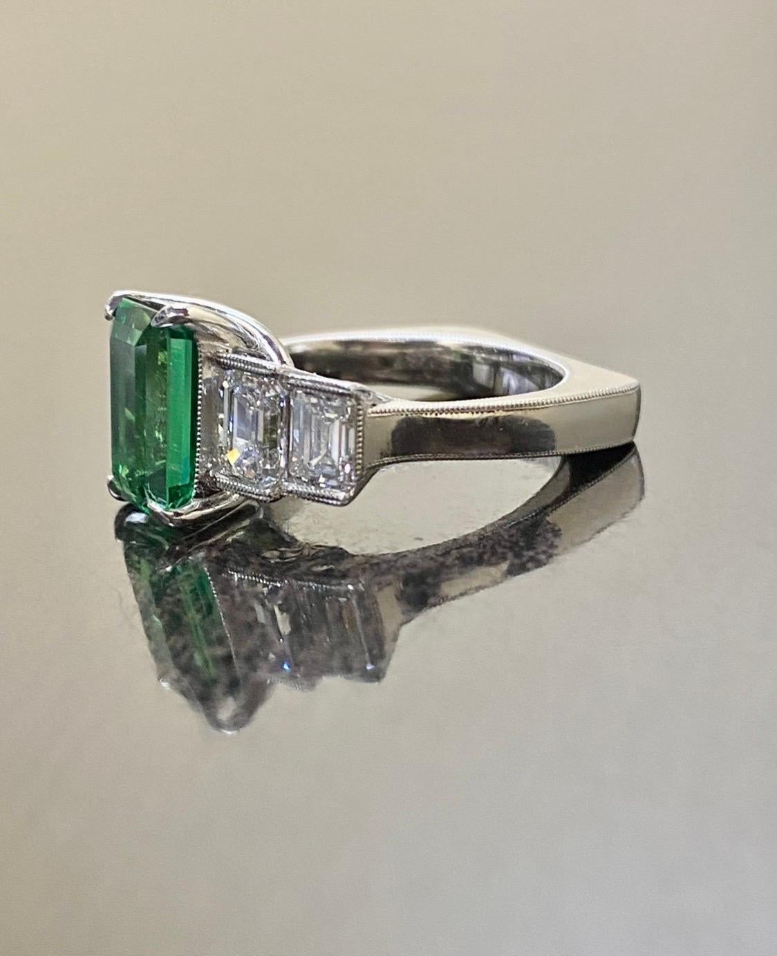 Art Deco GIA Certified 3.28 Carat Elongated Radiant Cut Tsavorite Garnet Engagement Ring For Sale