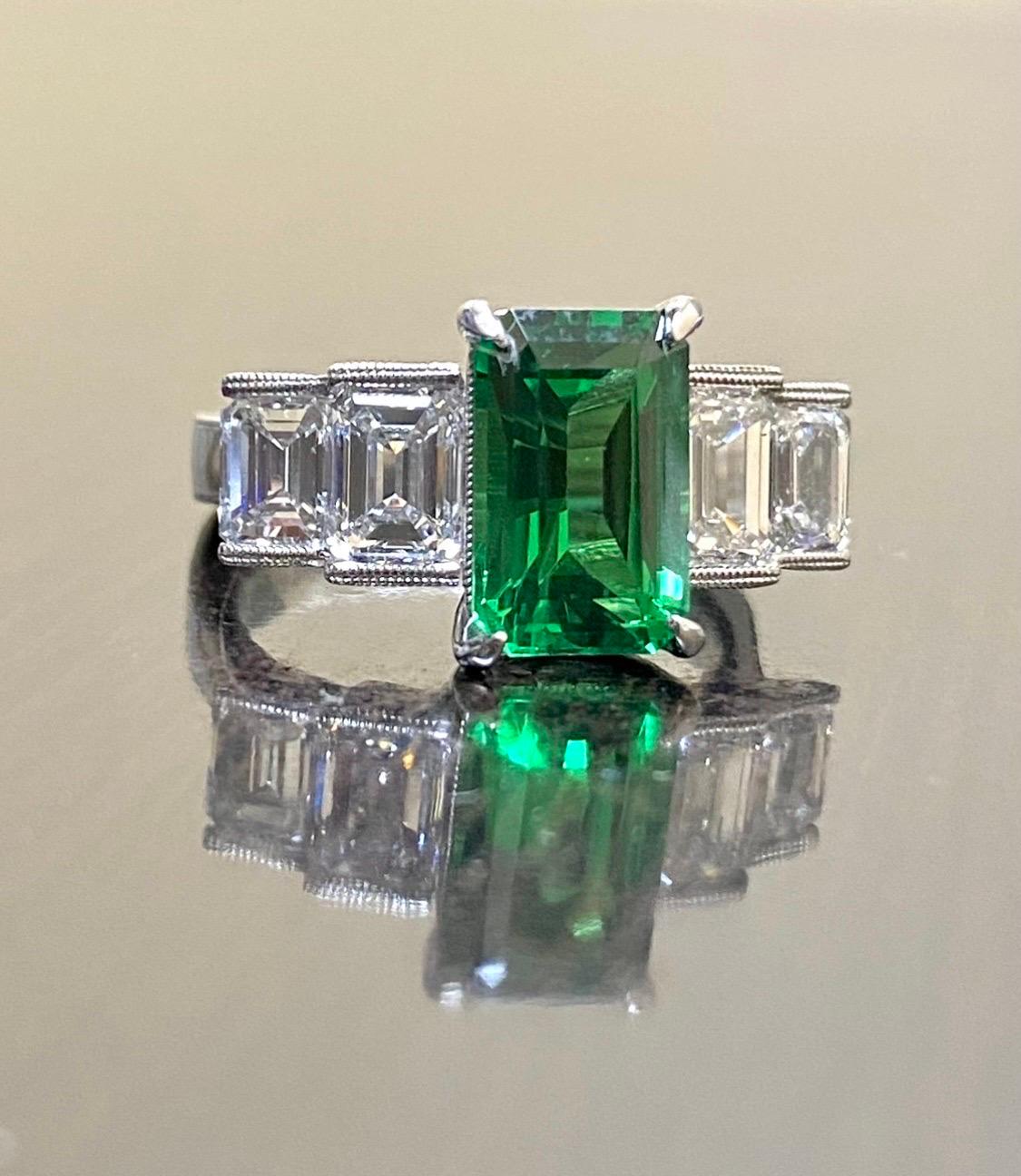 GIA Certified 3.28 Carat Elongated Radiant Cut Tsavorite Garnet Engagement Ring In New Condition For Sale In Los Angeles, CA