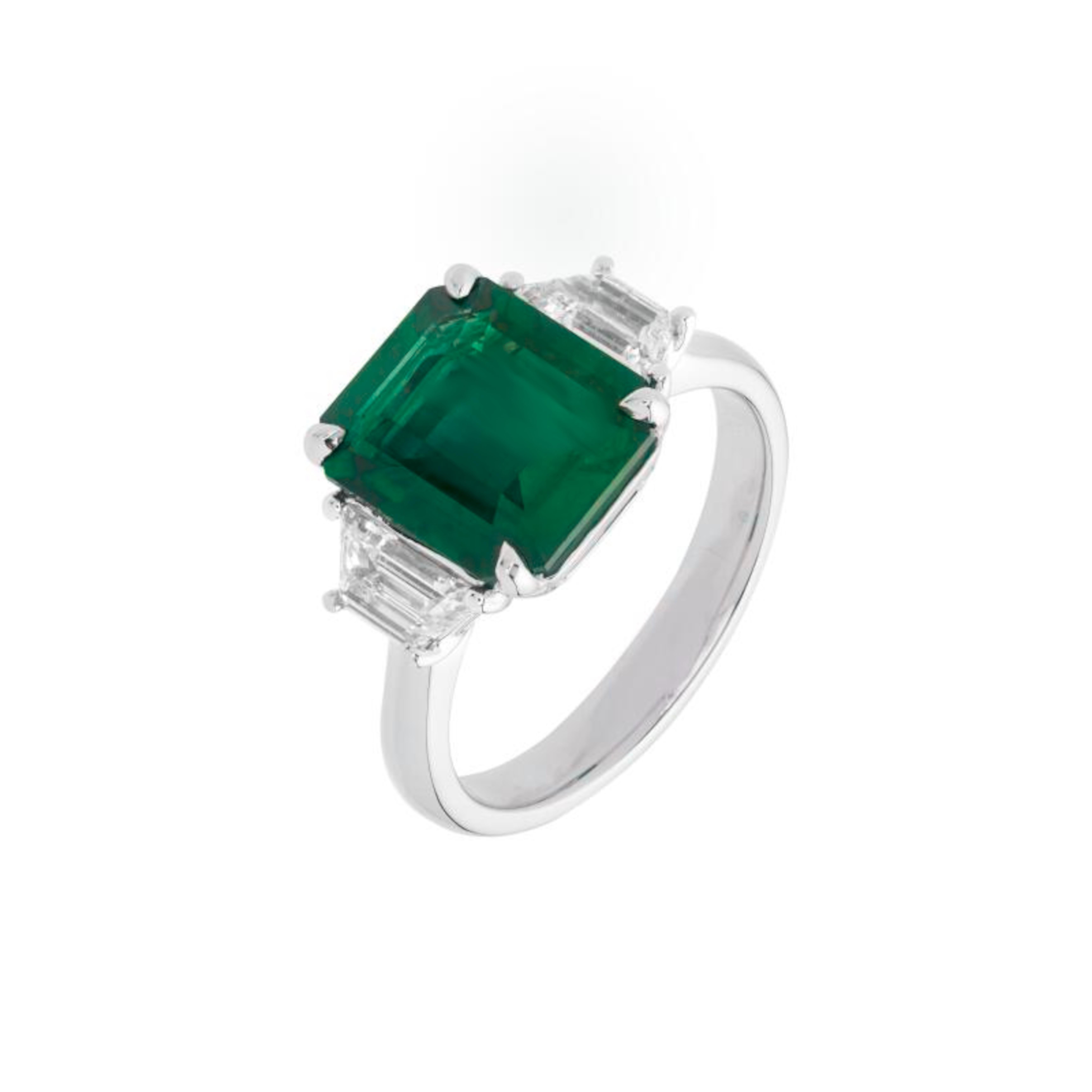 GIA-zertifizierter 3,28 Karat Smaragd- und Diamantring aus Platin (Zeitgenössisch) im Angebot