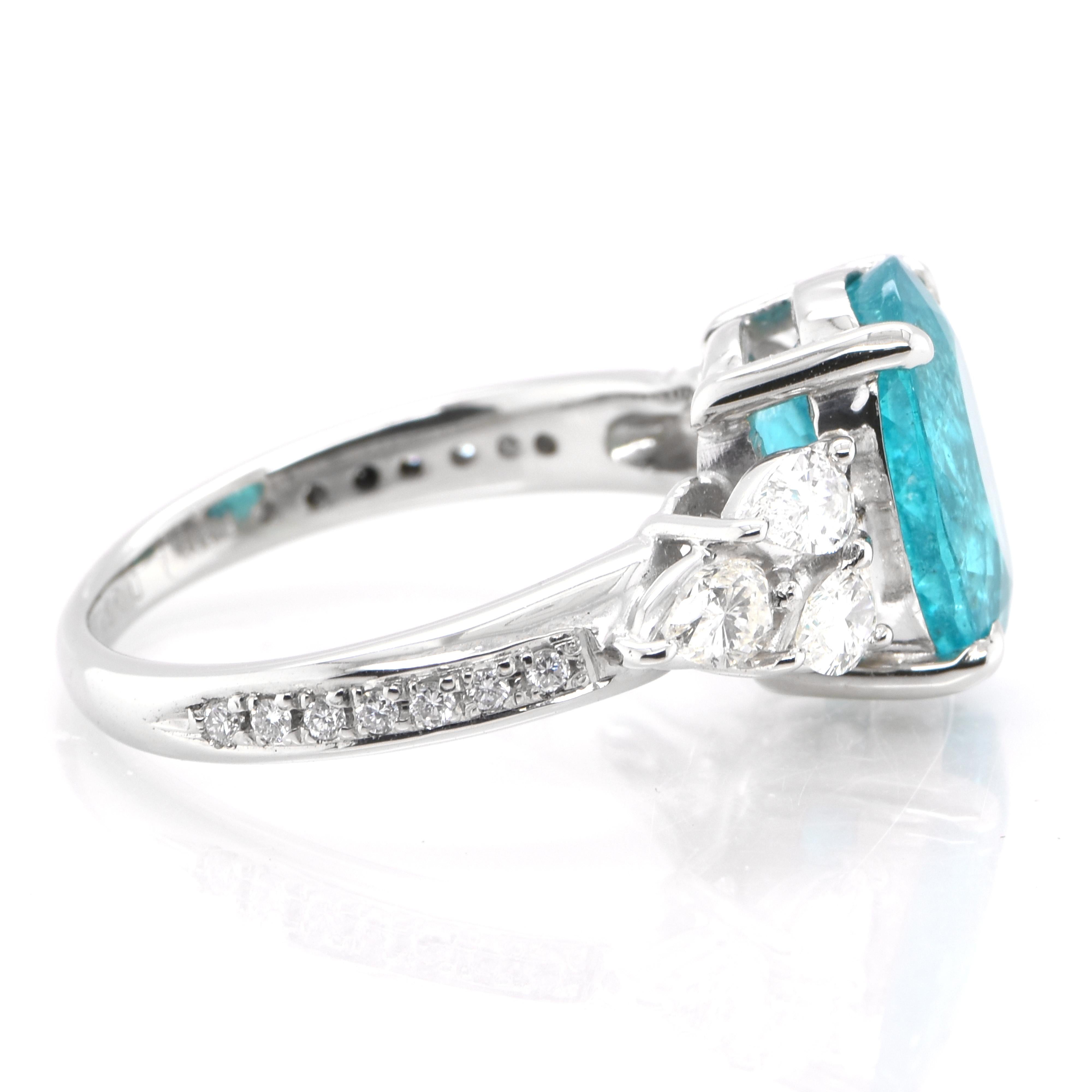 Oval Cut GIA Certified 3.28 Carat Natural Brazilian Paraiba Ring Set in Platinum