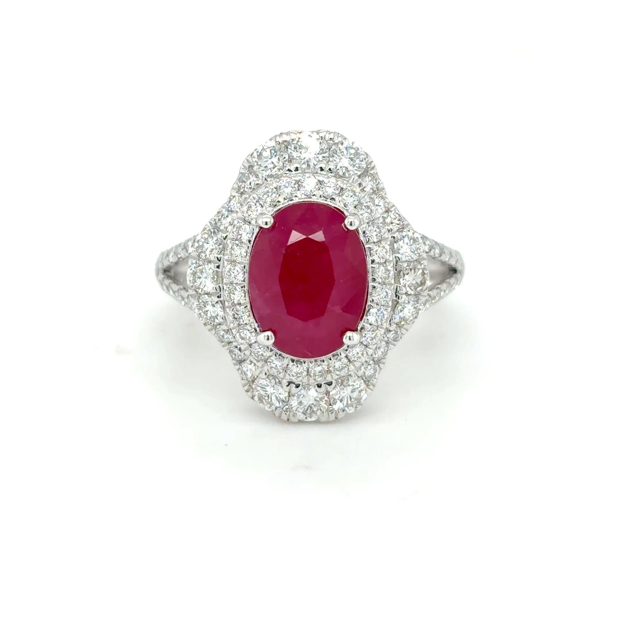 Anello di fidanzamento con rubino birmano taglio ovale certificato GIA da 3,28 carati in vendita 6